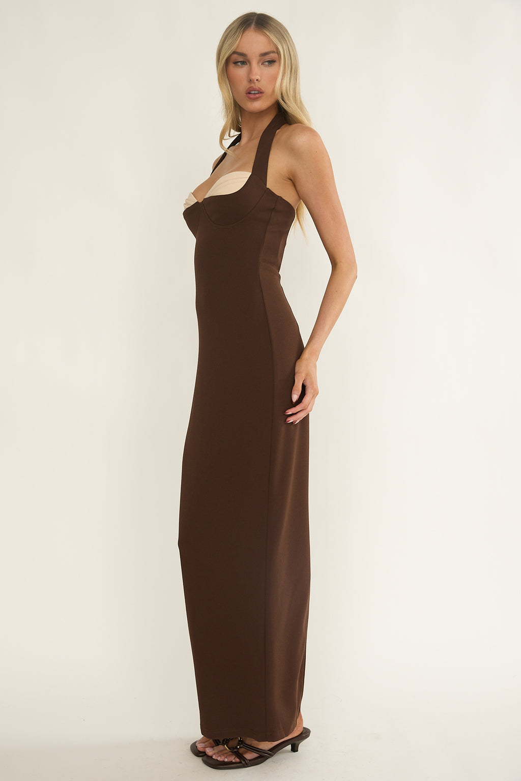 Briela Halter Bustier Maxi Dress Chocolate by Selfie Leslie