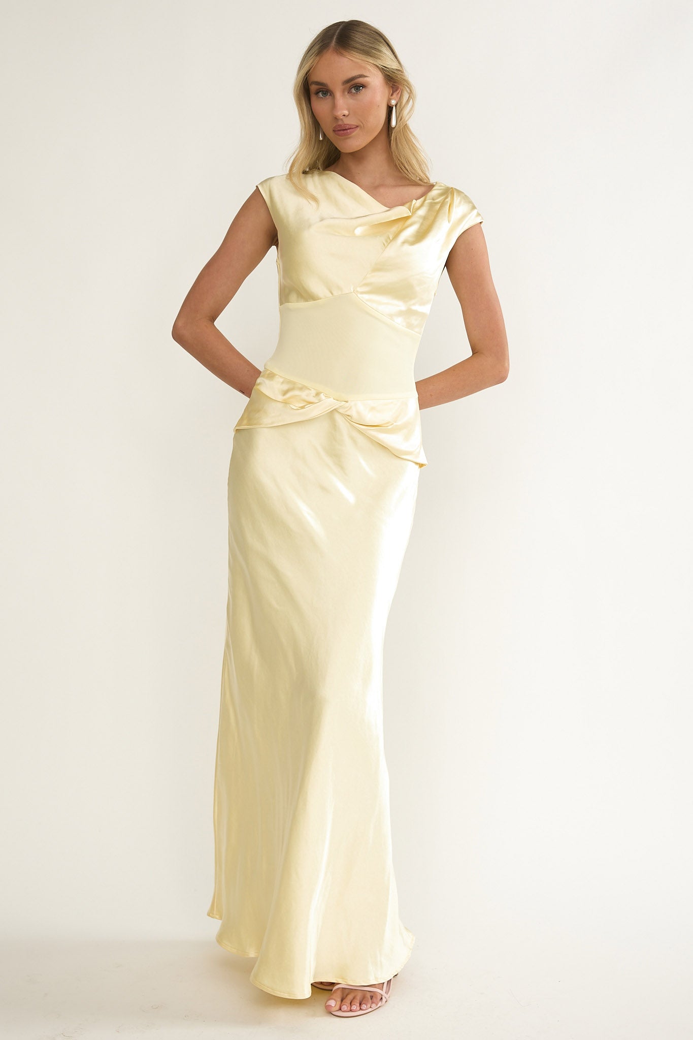 Tahlia Rae Mesh Waist Cap Sleeve Maxi Dress Butter by Selfie Leslie