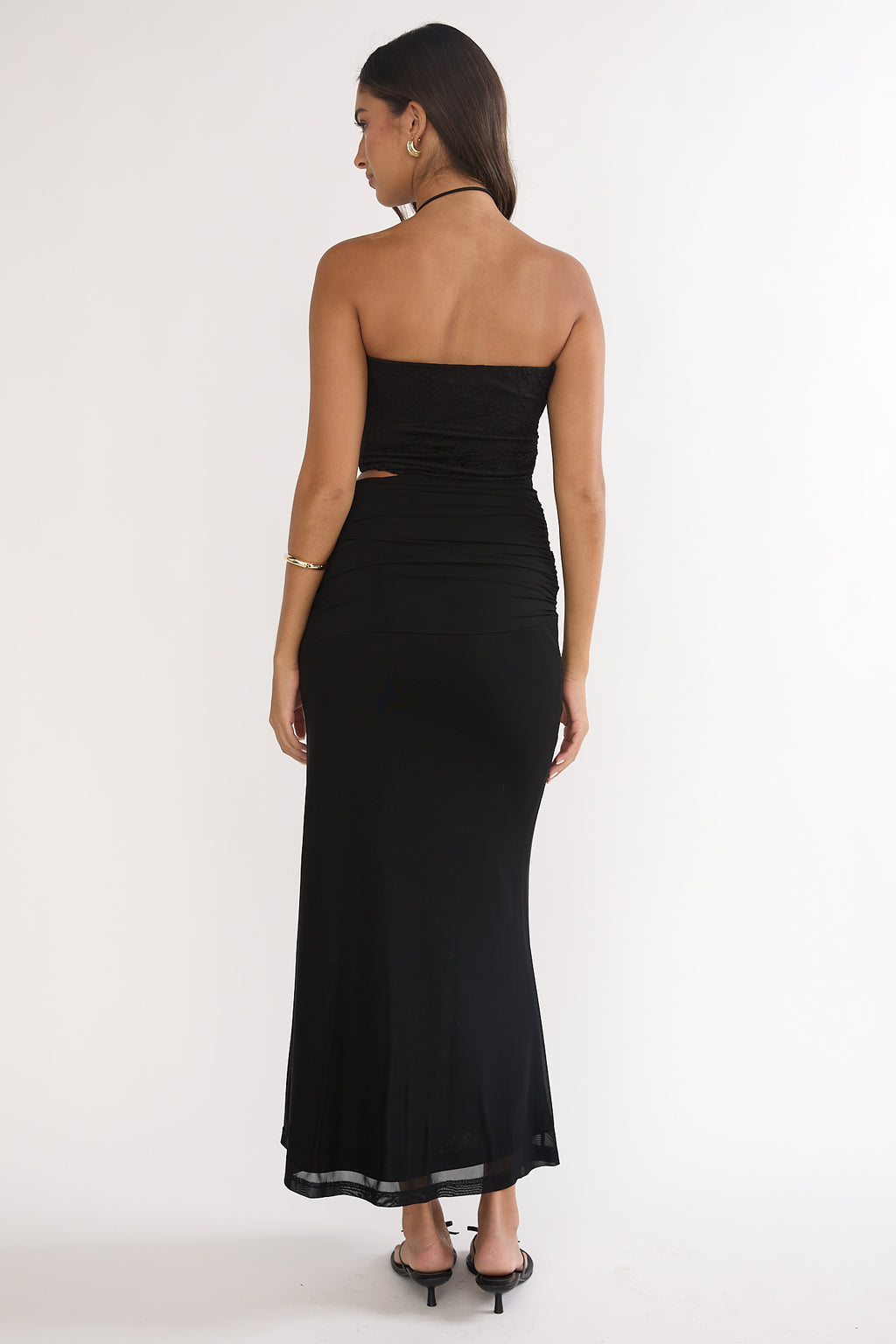 Truths Cut-Out Waist Ruched Maxi Dress Black by Selfie Leslie