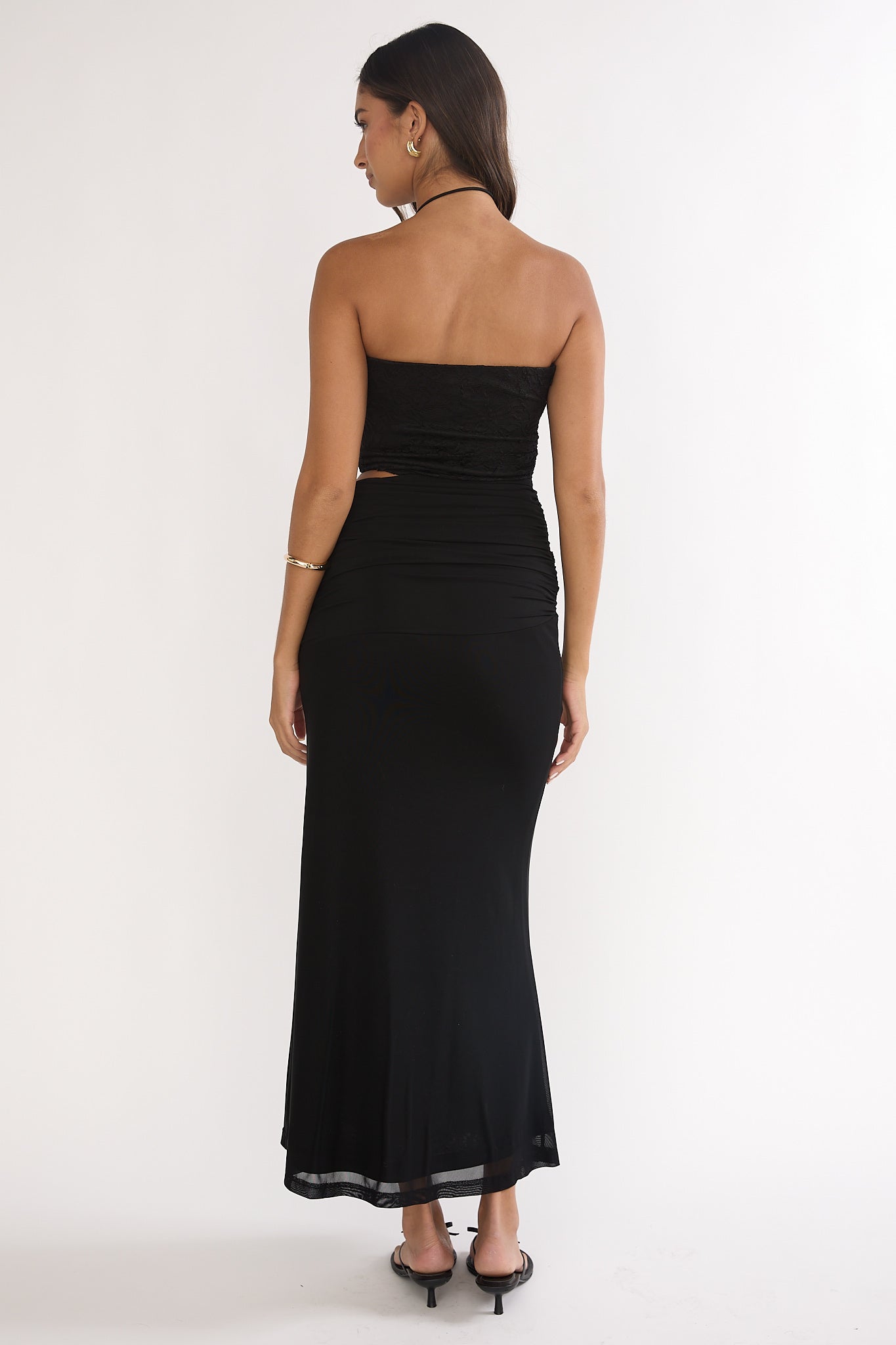 Truths Cut-Out Waist Ruched Maxi Dress Black by Selfie Leslie