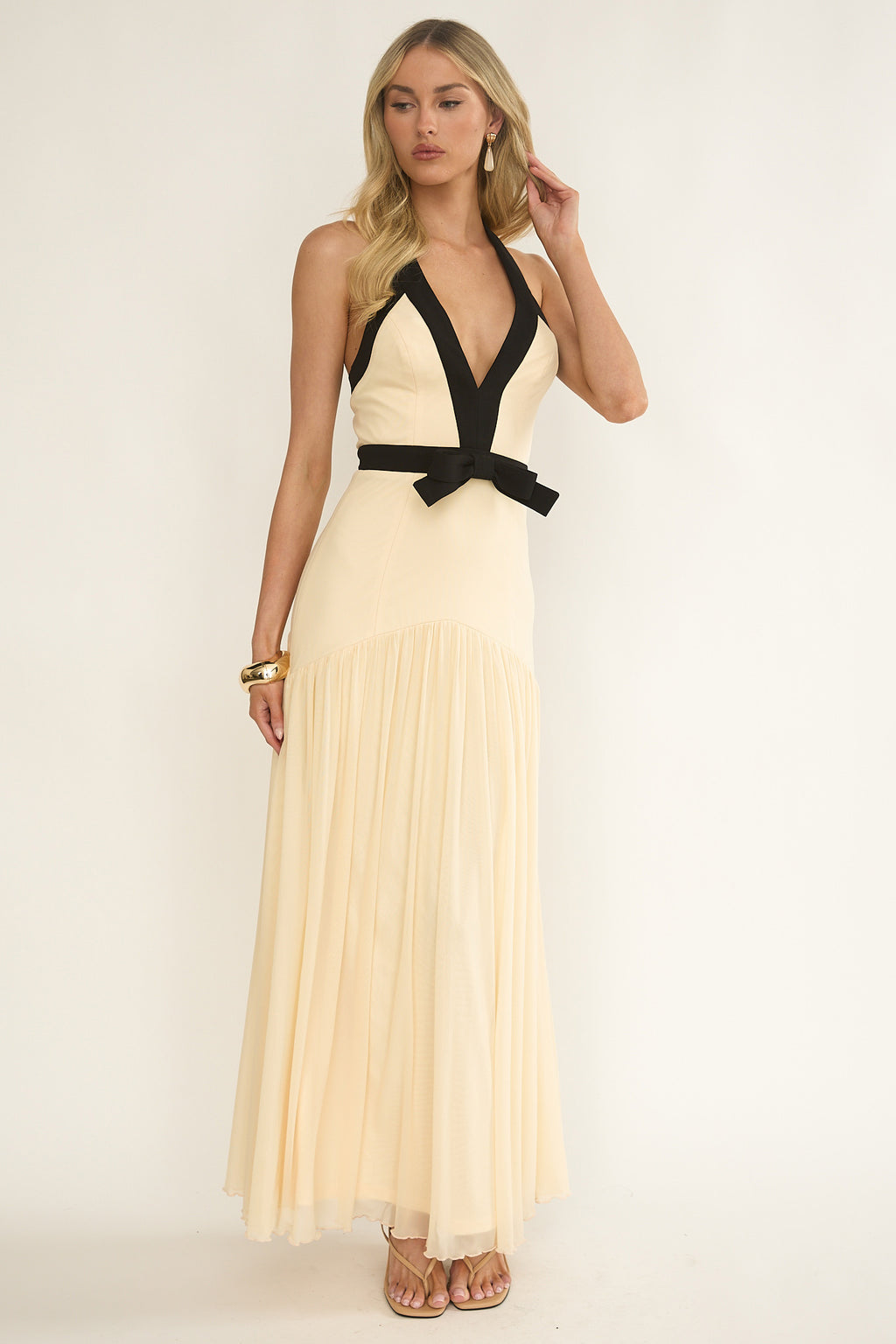 Aven Halter Bow Maxi Dress Butter by Selfie Leslie