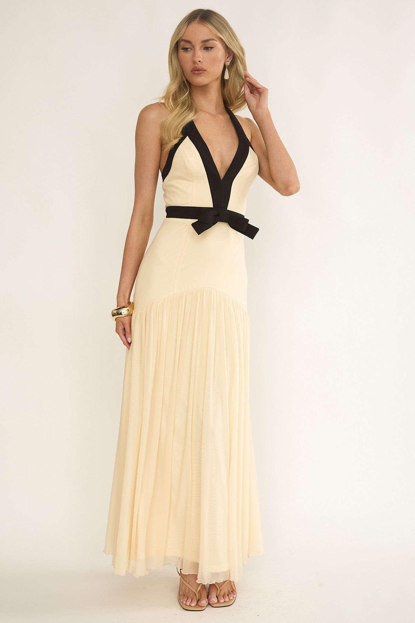 Aven Halter Bow Maxi Dress Butter by Selfie Leslie