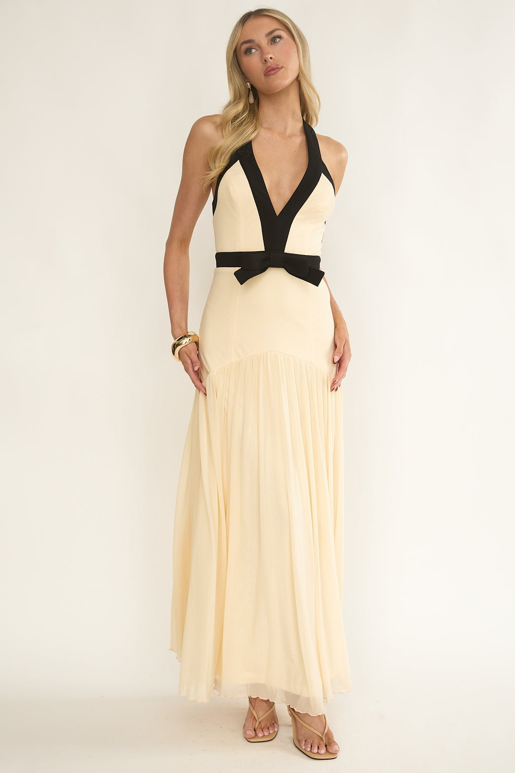 Aven Halter Bow Maxi Dress Butter– Selfie Leslie