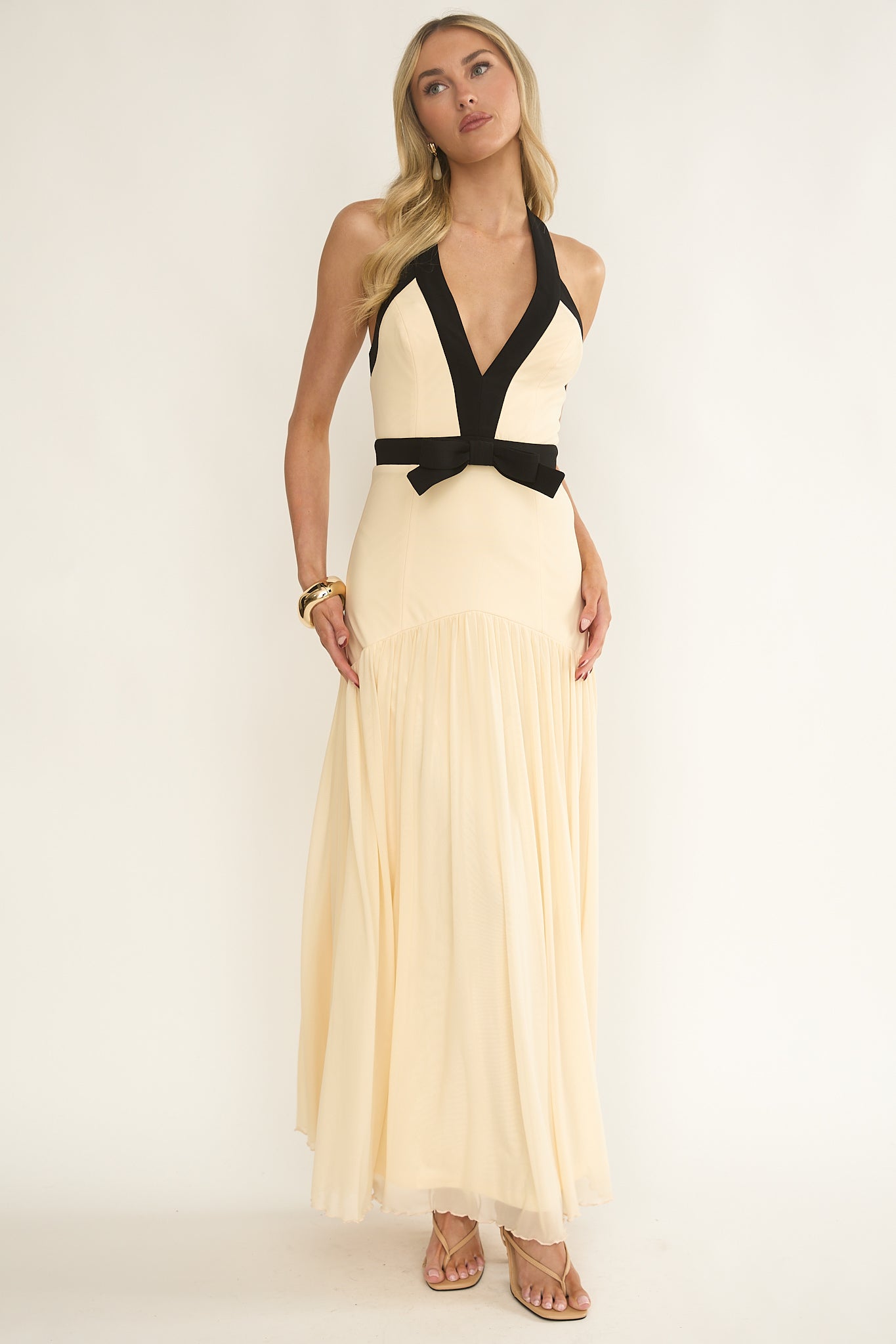 Aven Halter Bow Maxi Dress Butter by Selfie Leslie