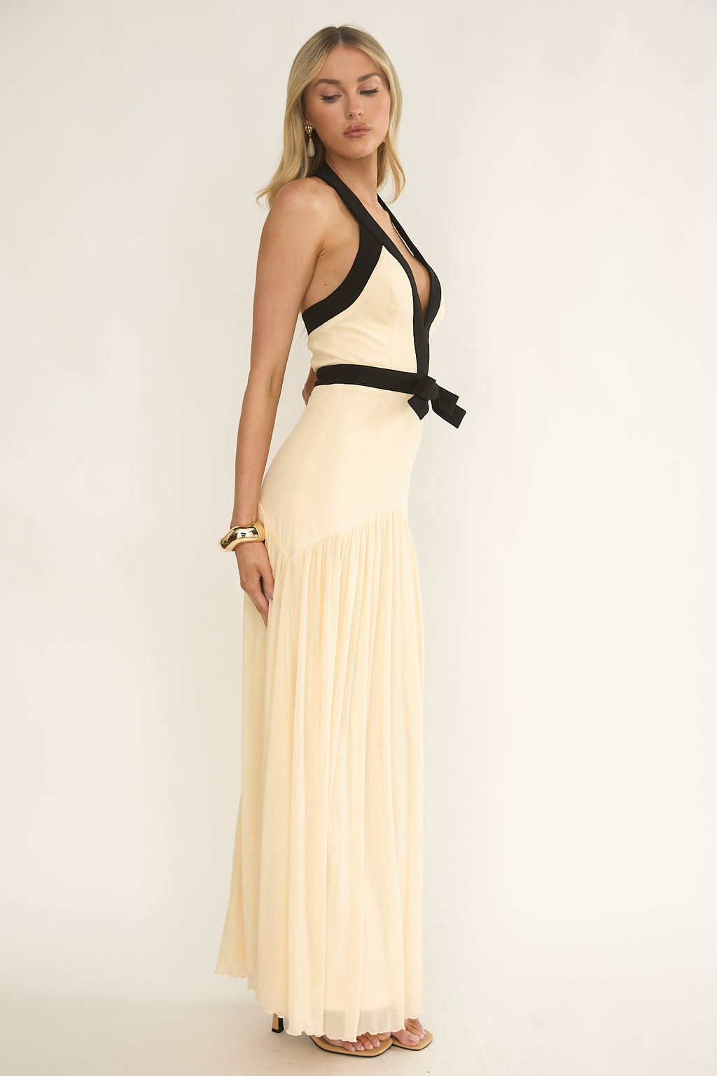 Aven Halter Bow Maxi Dress Butter by Selfie Leslie