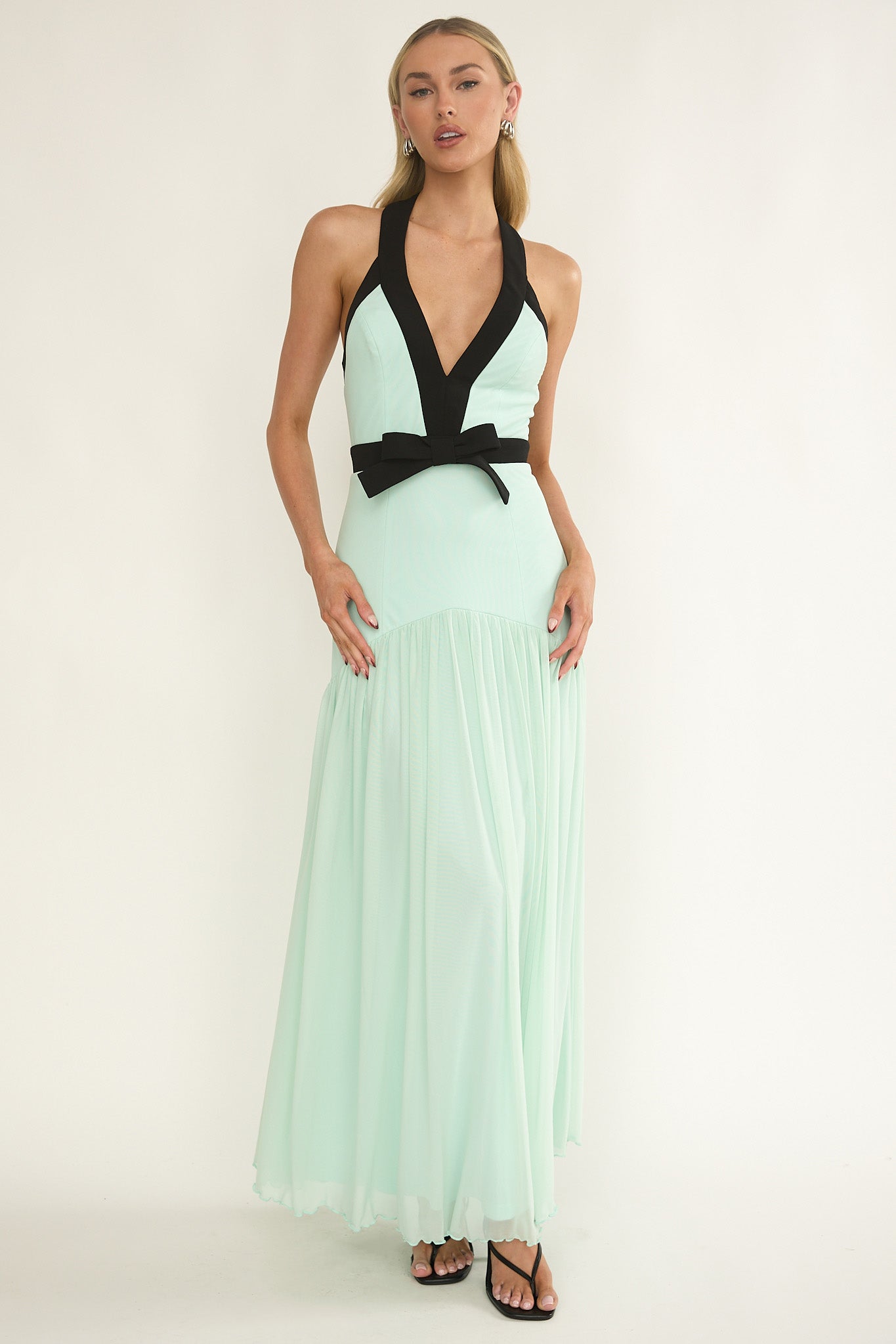 Aven Halter Bow Maxi Dress Mint by Selfie Leslie