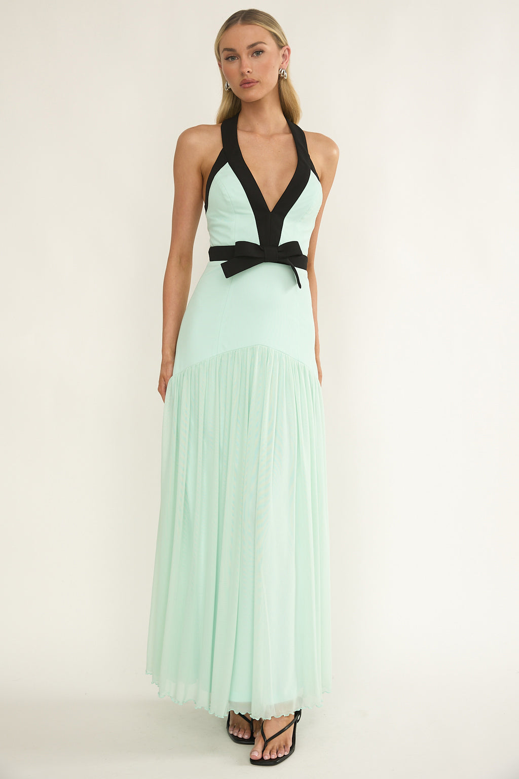 Aven Halter Bow Maxi Dress Mint by Selfie Leslie