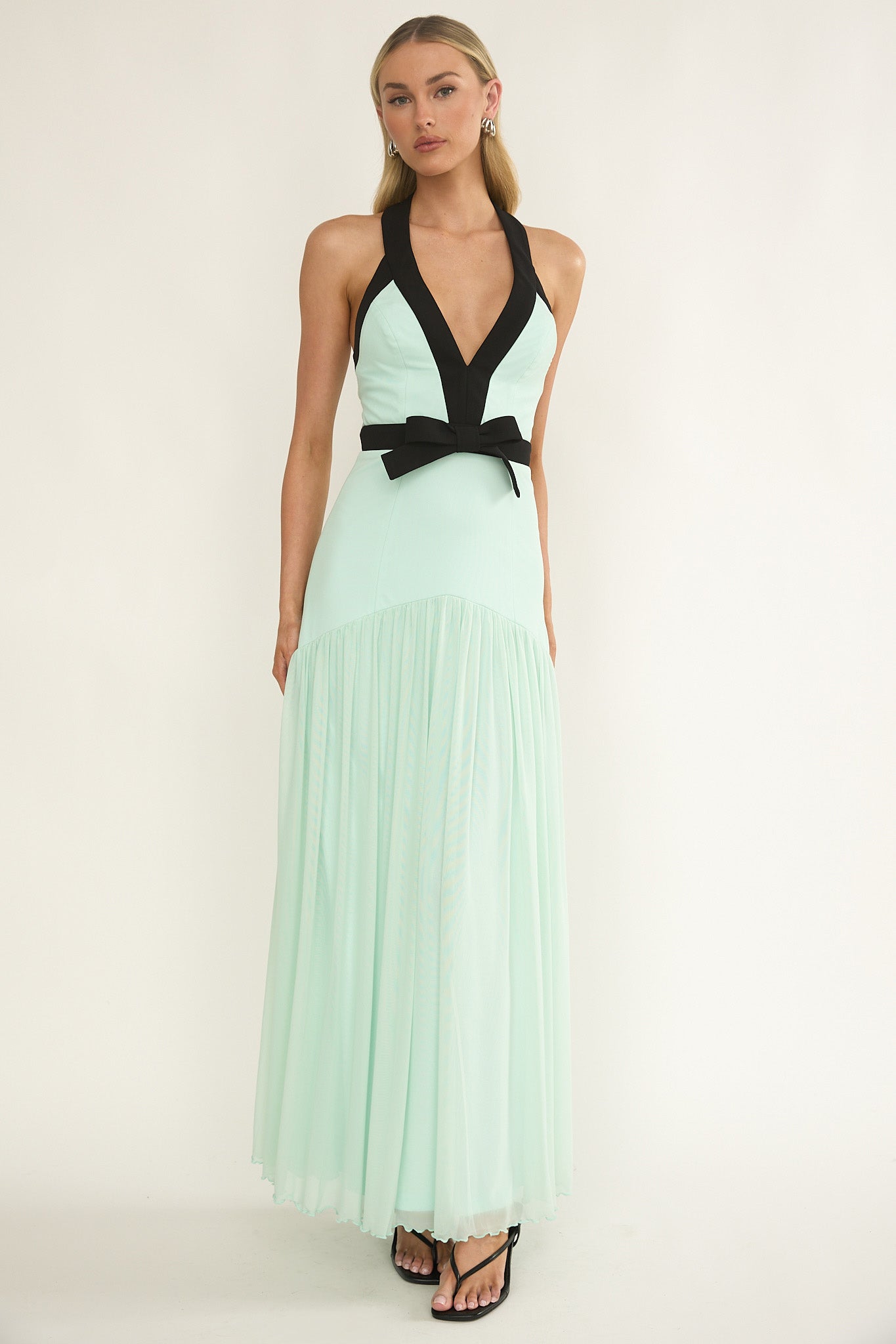 Aven Halter Bow Maxi Dress Mint by Selfie Leslie