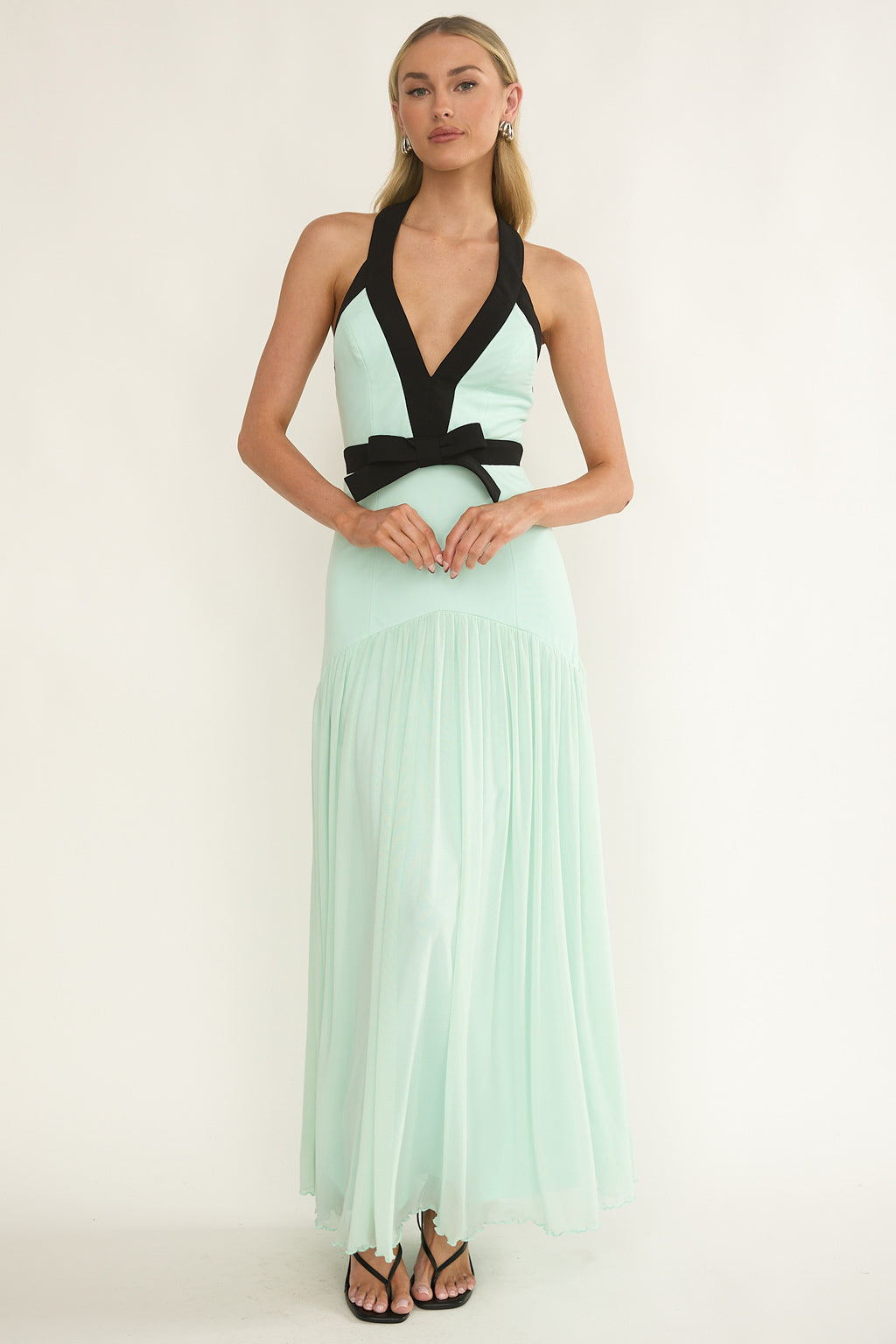 Aven Halter Bow Maxi Dress Mint by Selfie Leslie