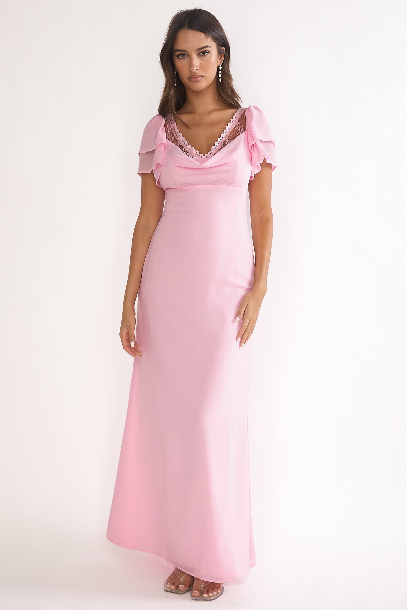 Elorin Lace Trim Maxi Dress Pink - M Elorin Lace Trim Maxi Dress Pink - M