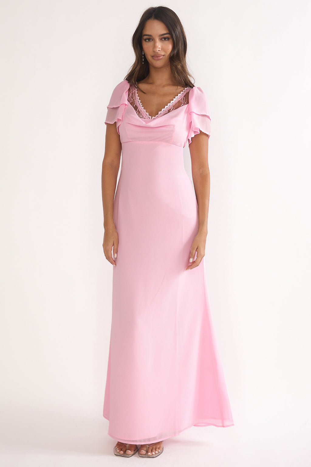 Elorin Lace Trim Maxi Dress Pink - M Elorin Lace Trim Maxi Dress Pink - M