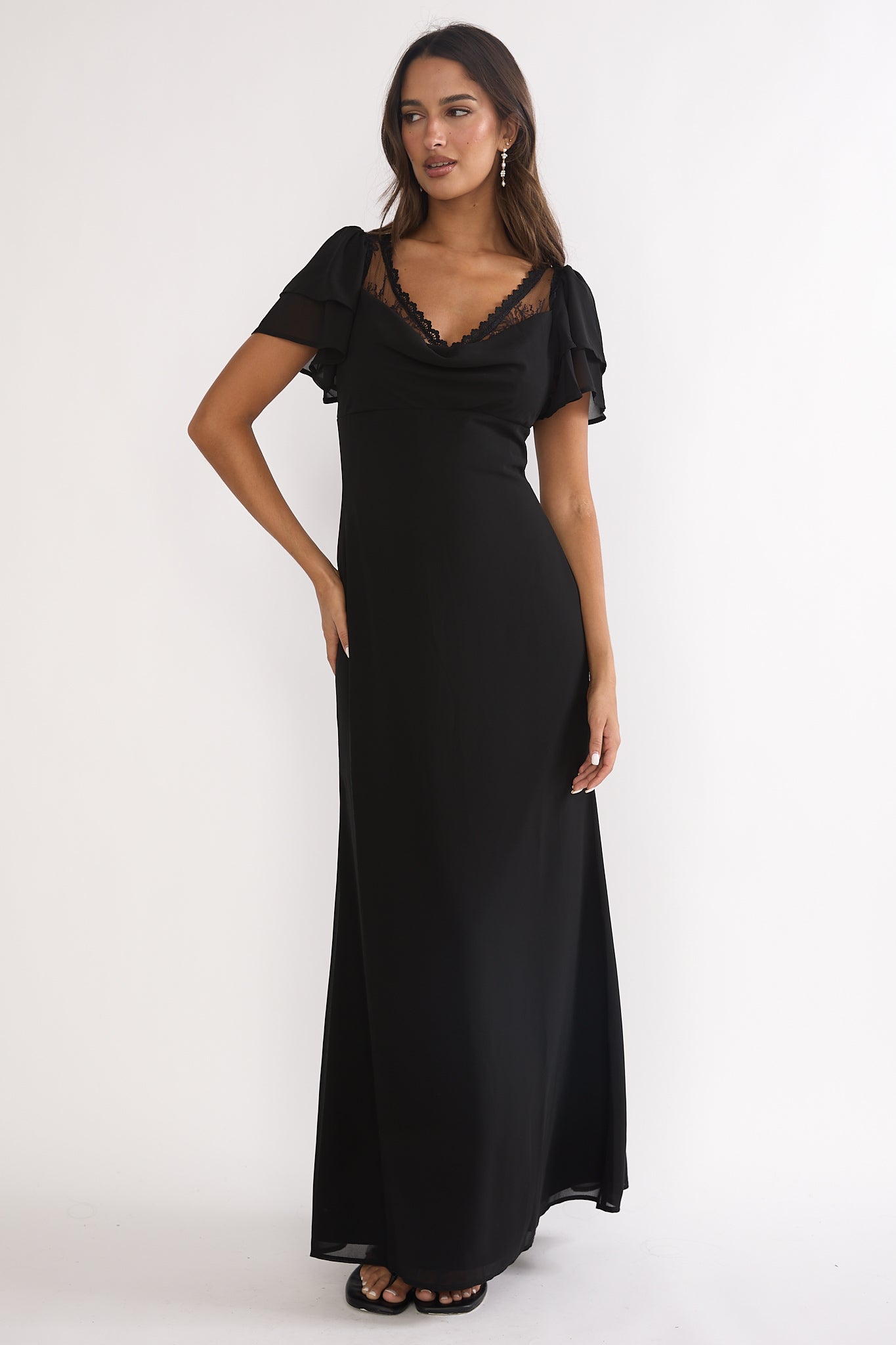 Elorin Lace Trim Maxi Dress Black by Selfie Leslie