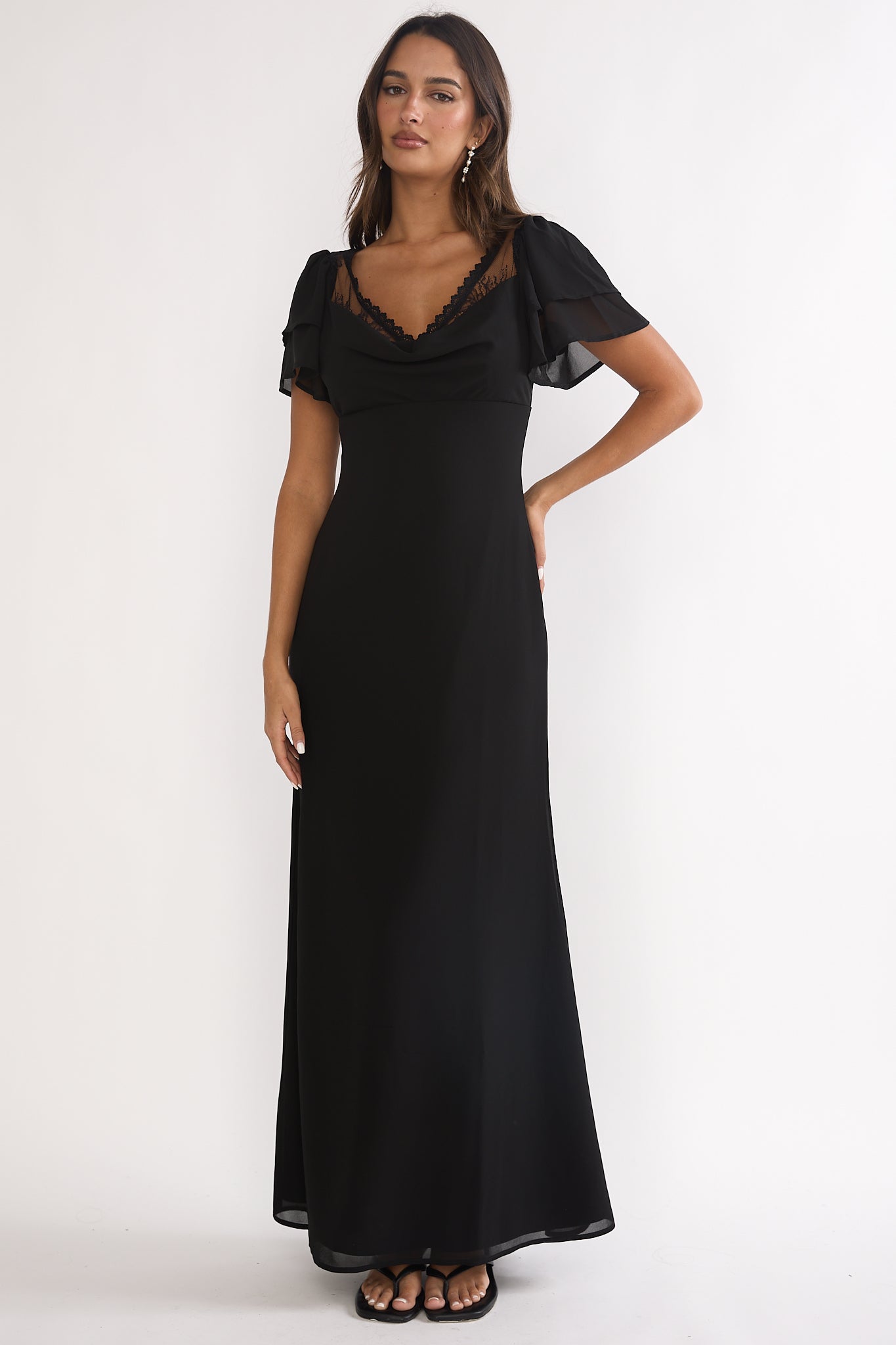 Elorin Lace Trim Maxi Dress Black by Selfie Leslie