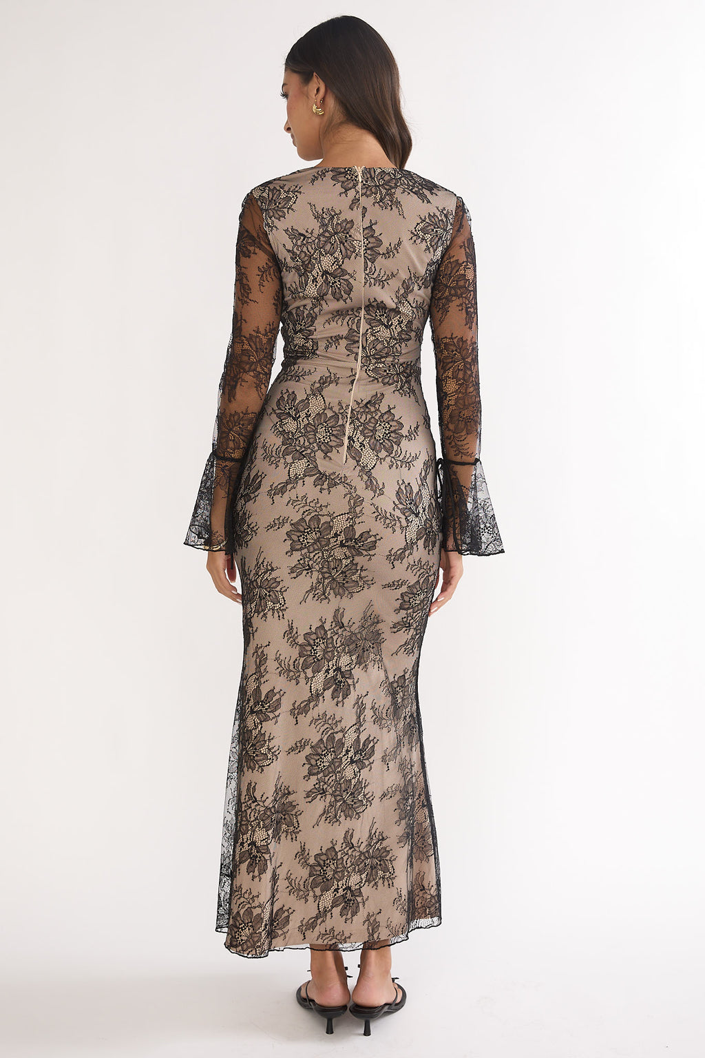 Lysandra Flared Cuff Maxi Dress Lace Black by Selfie Leslie