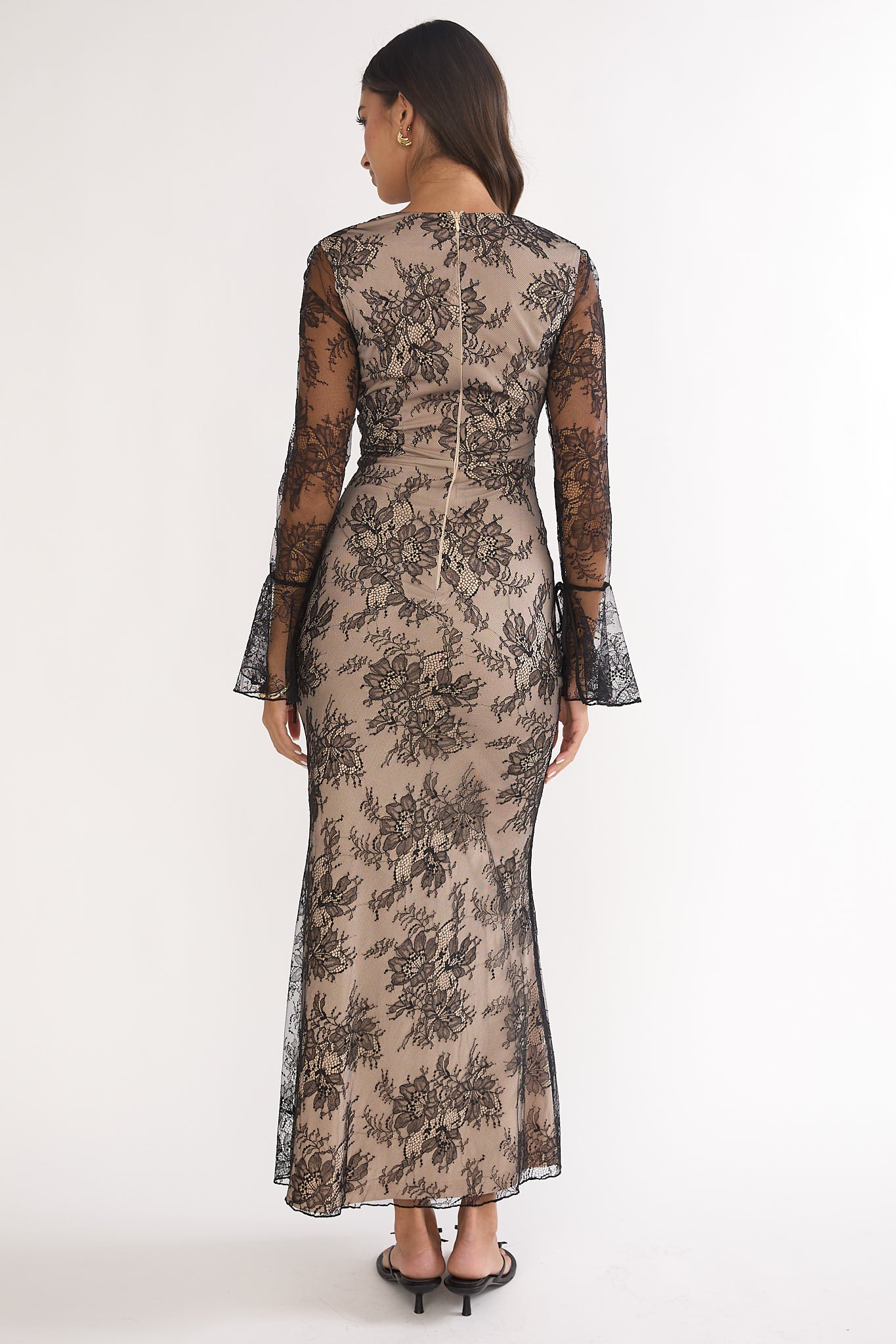 Lysandra Flared Cuff Maxi Dress Lace Black by Selfie Leslie