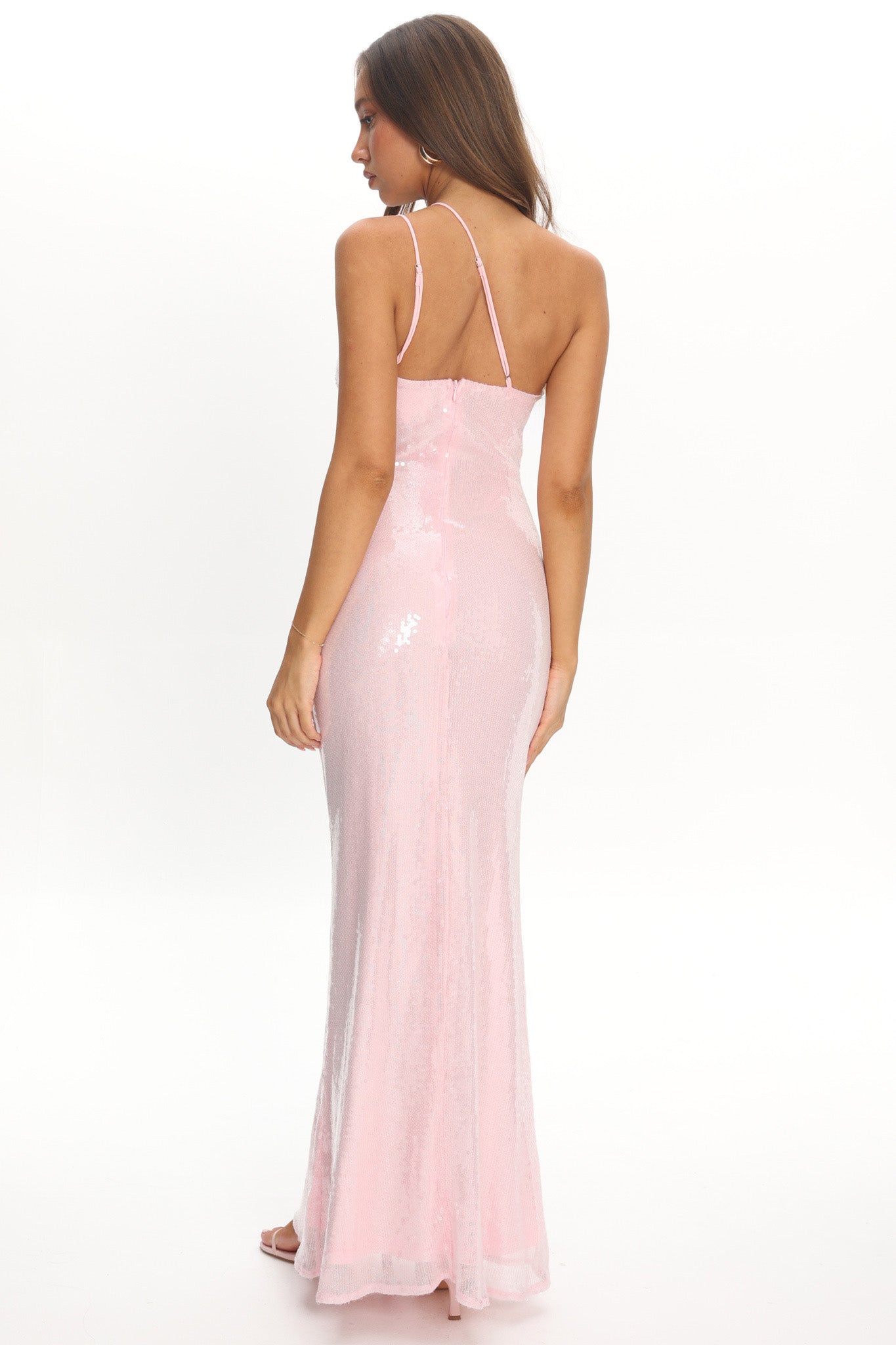 Roselyn One-Shoulder Sequin Maxi Dress Pink