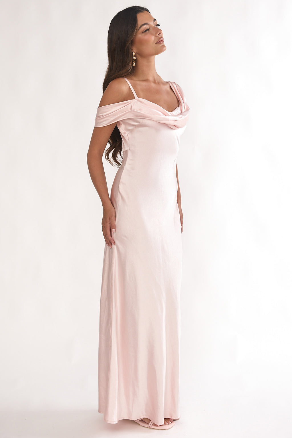 Emelle Asymmetric Neckline Maxi Dress Pink by Selfie Leslie