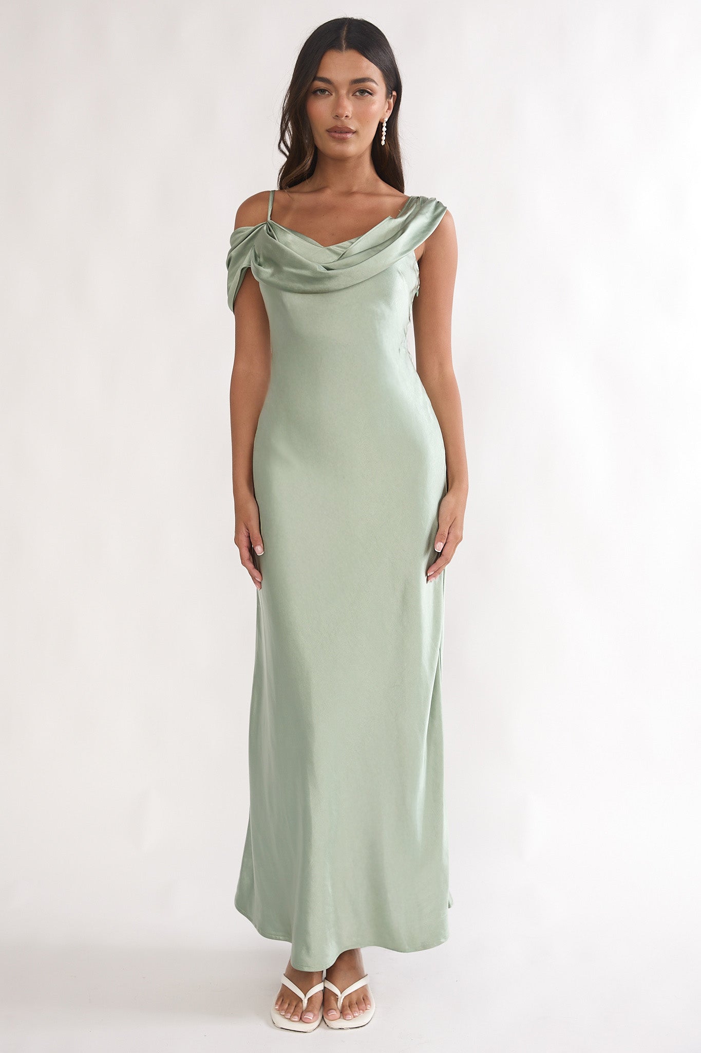 Emelle Asymmetric Neckline Maxi Dress Pistachio by Selfie Leslie