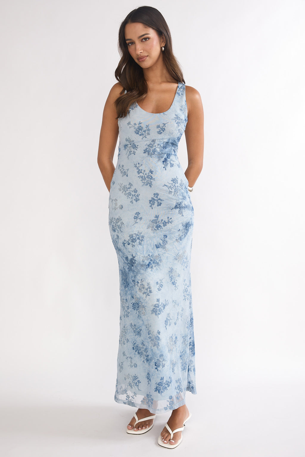 Elowra Mesh Maxi Dress Floral Blue by Selfie Leslie