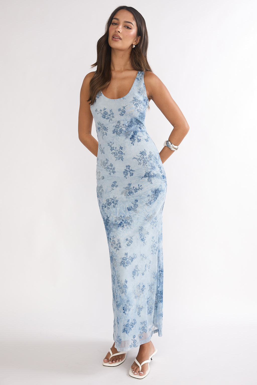 Elowra Mesh Maxi Dress Floral Blue by Selfie Leslie