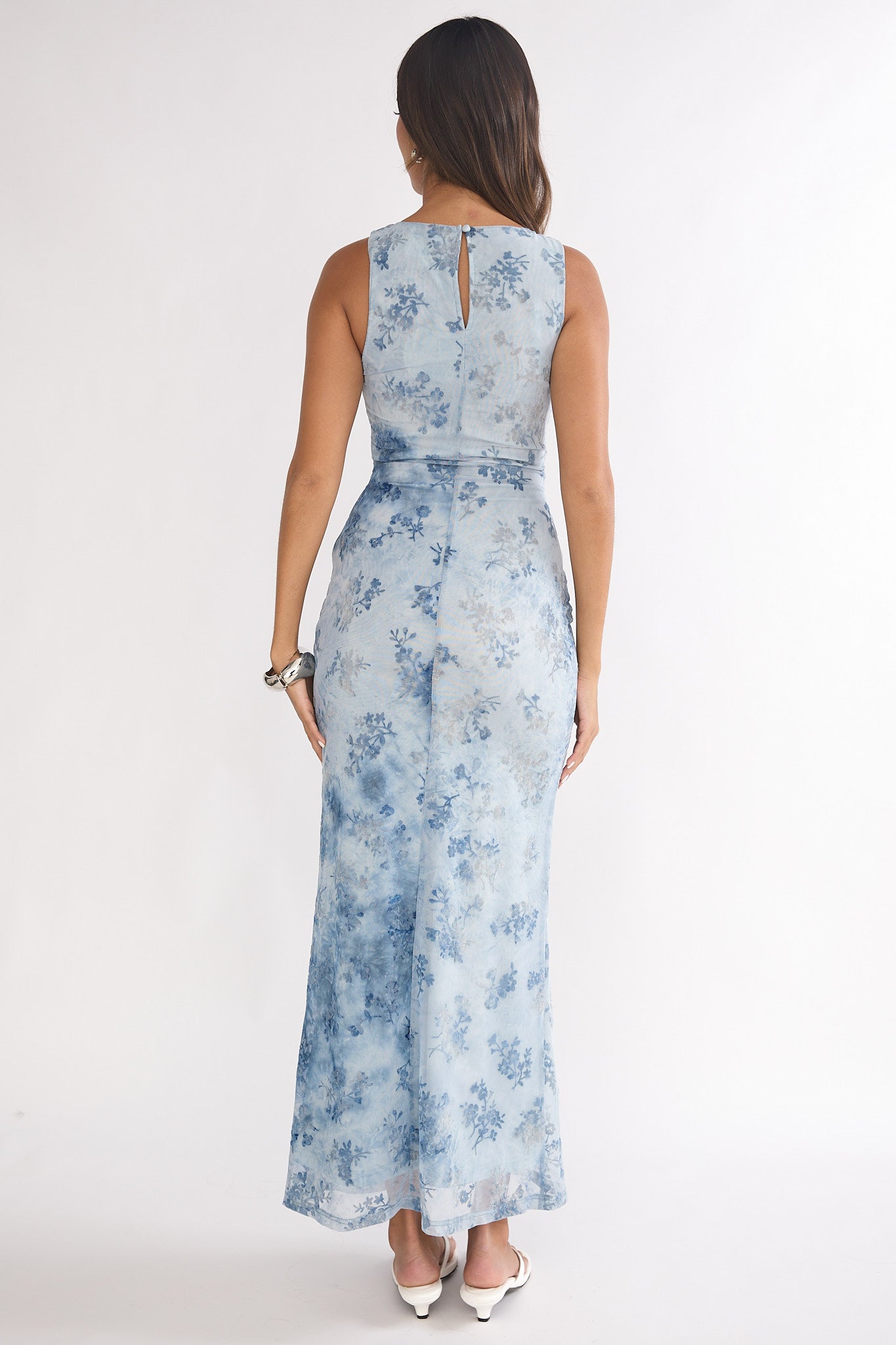 Elowra Mesh Maxi Dress Floral Blue Elowra Mesh Maxi Dress Floral Blue