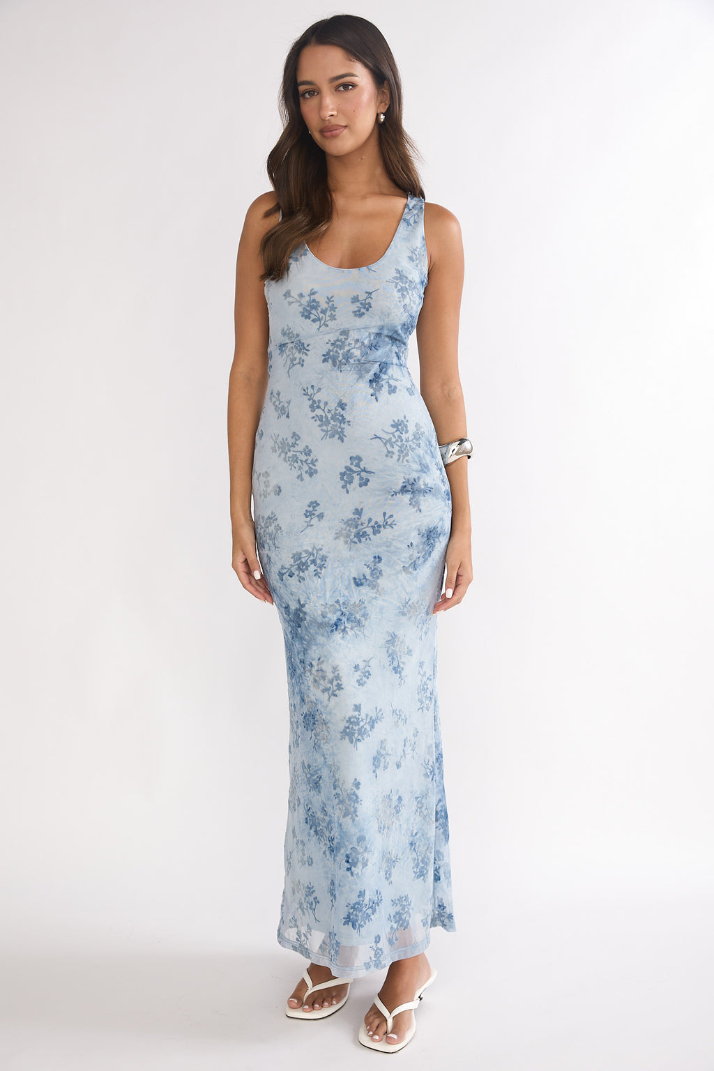 Elowra Mesh Maxi Dress Floral Blue by Selfie Leslie