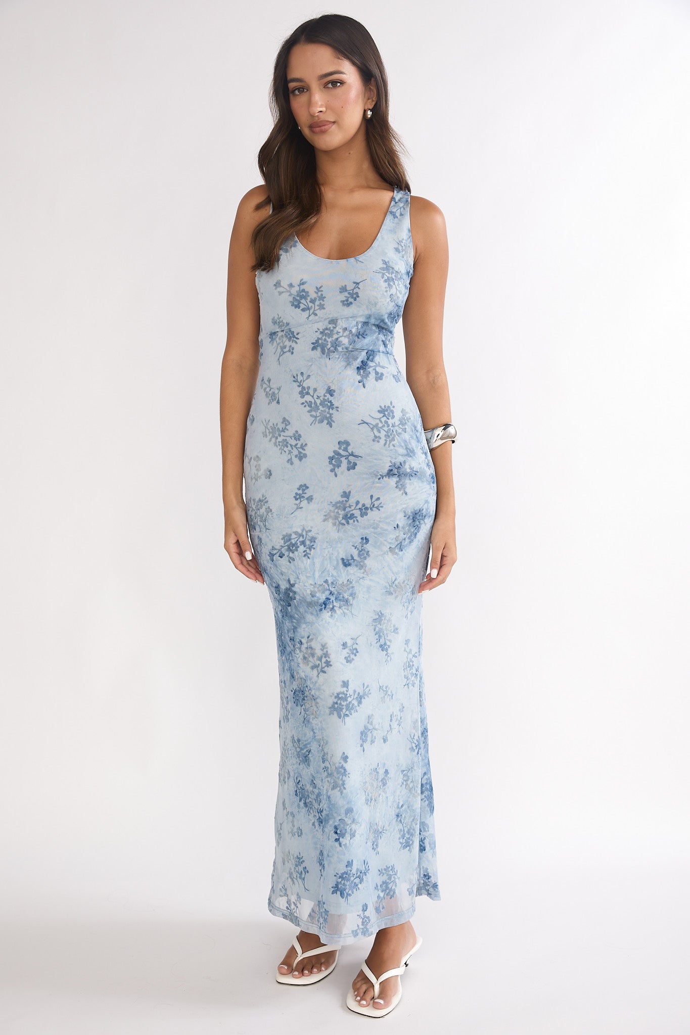 Elowra Mesh Maxi Dress Floral Blue by Selfie Leslie