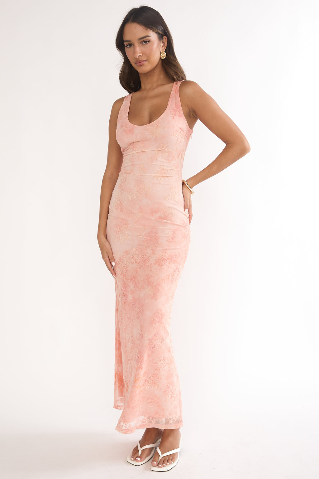Elowra Mesh Maxi Dress Floral Pink by Selfie Leslie