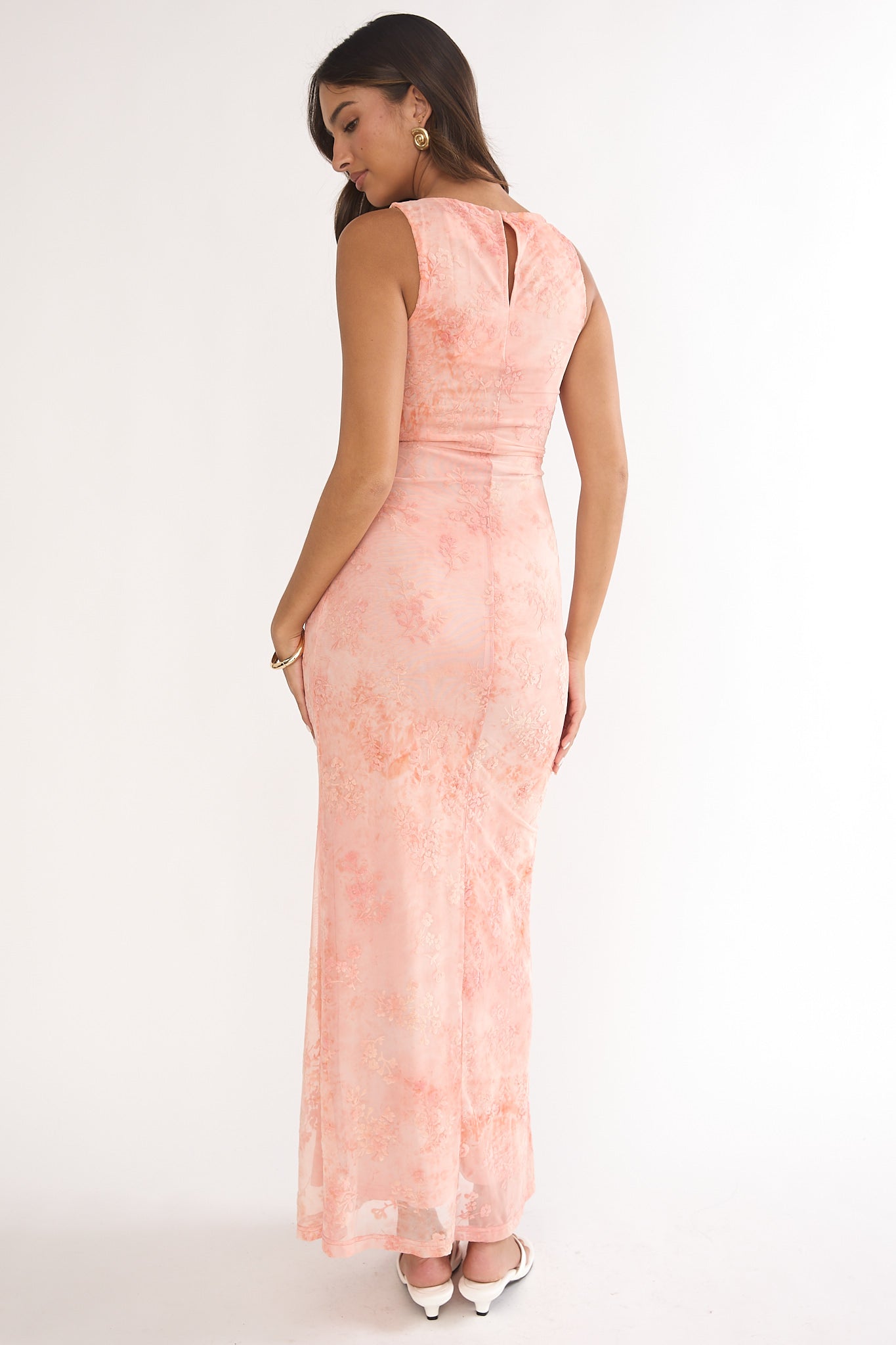 Elowra Mesh Maxi Dress Floral Pink Elowra Mesh Maxi Dress Floral Pink
