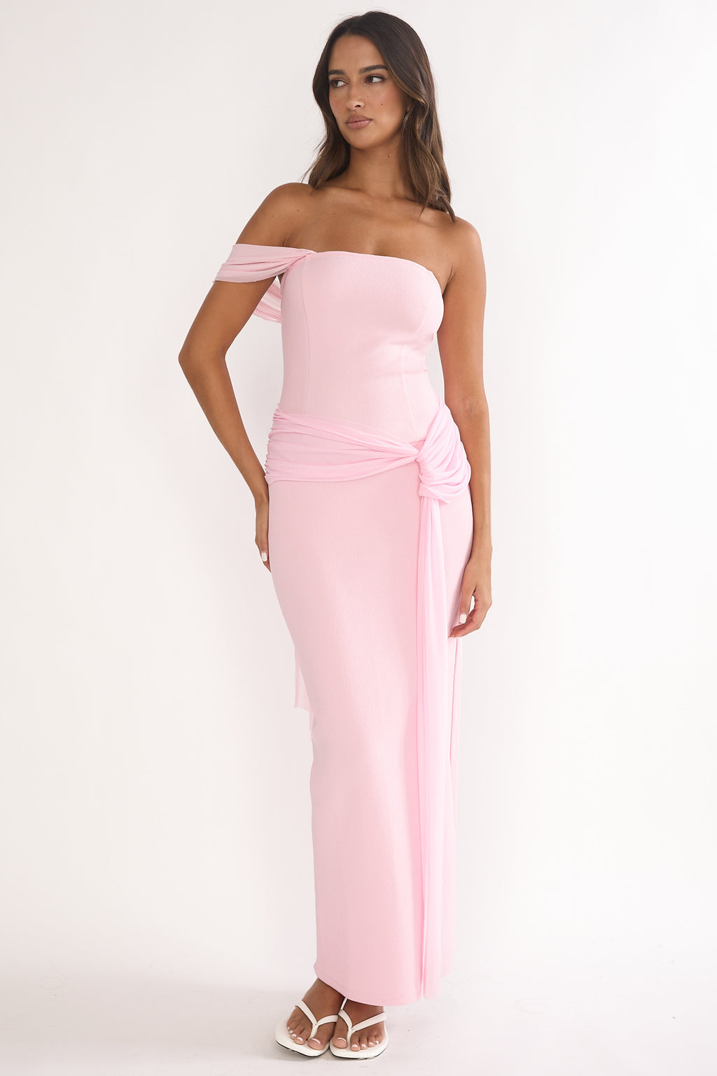 Chiavari Waist Drape Maxi Dress Pink by Selfie Leslie
