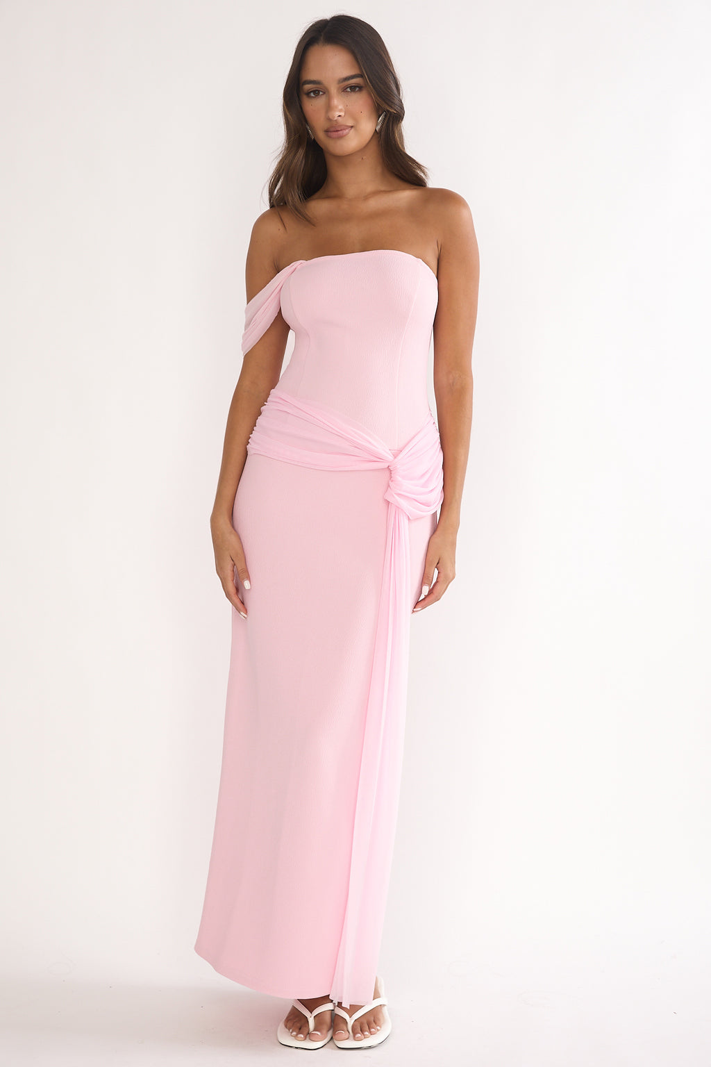 Chiavari Waist Drape Maxi Dress Pink by Selfie Leslie