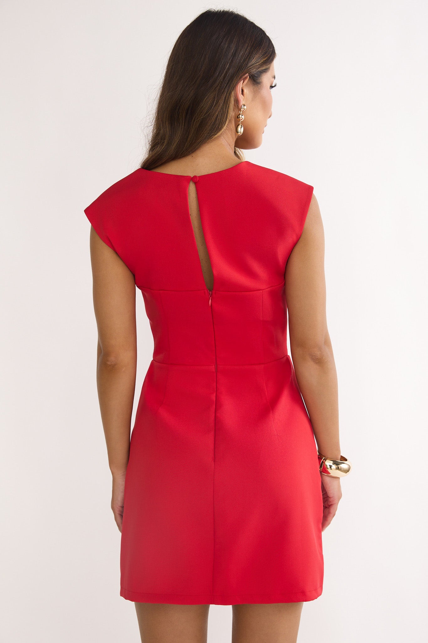red cap sleeve mini dress Red Mock Neck Cap Sleeve Mini Dress - Casual Dresses