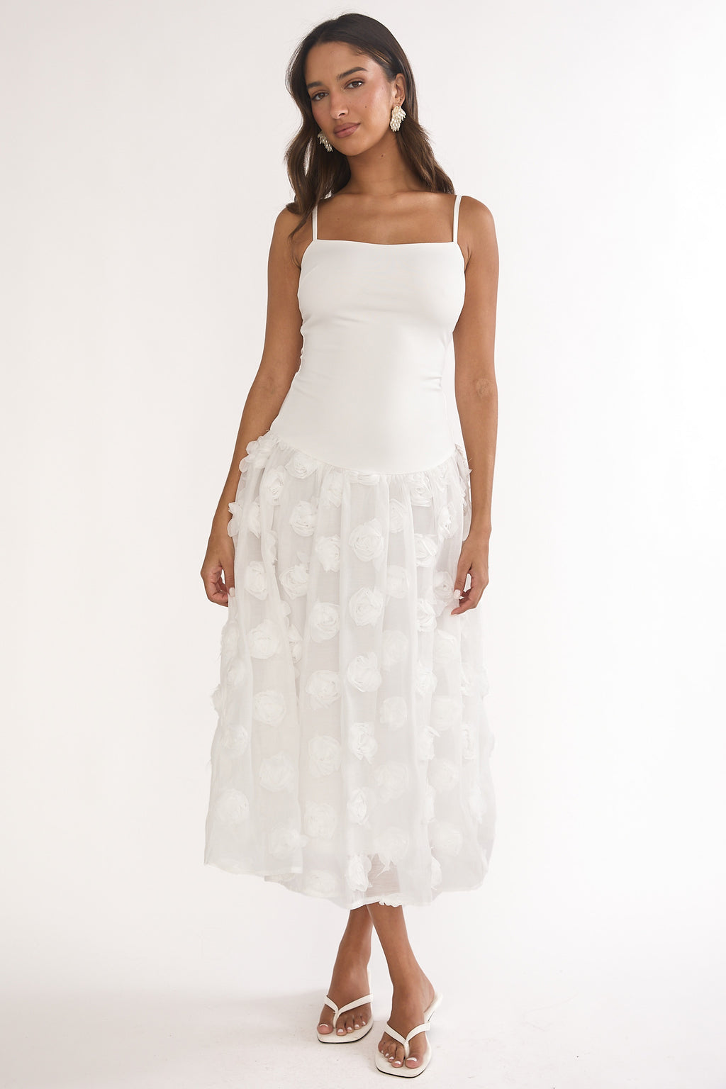 Adley Embellished Drop Waist Midi Dress White by Selfie Leslie