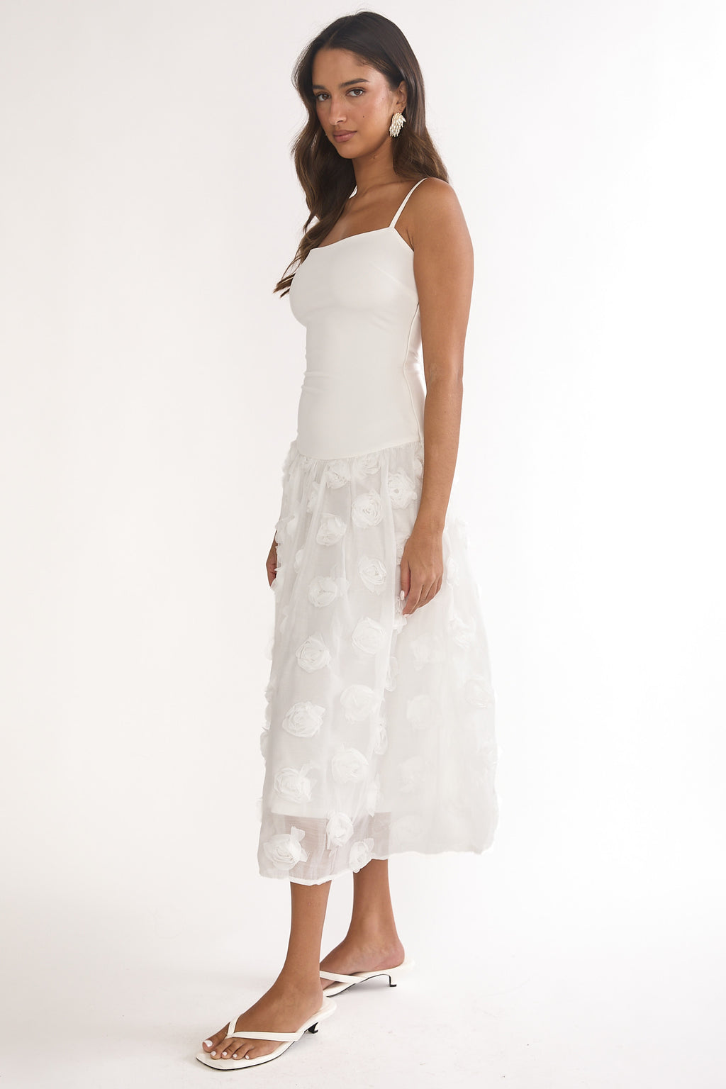 Adley Embellished Drop Waist Midi Dress White by Selfie Leslie