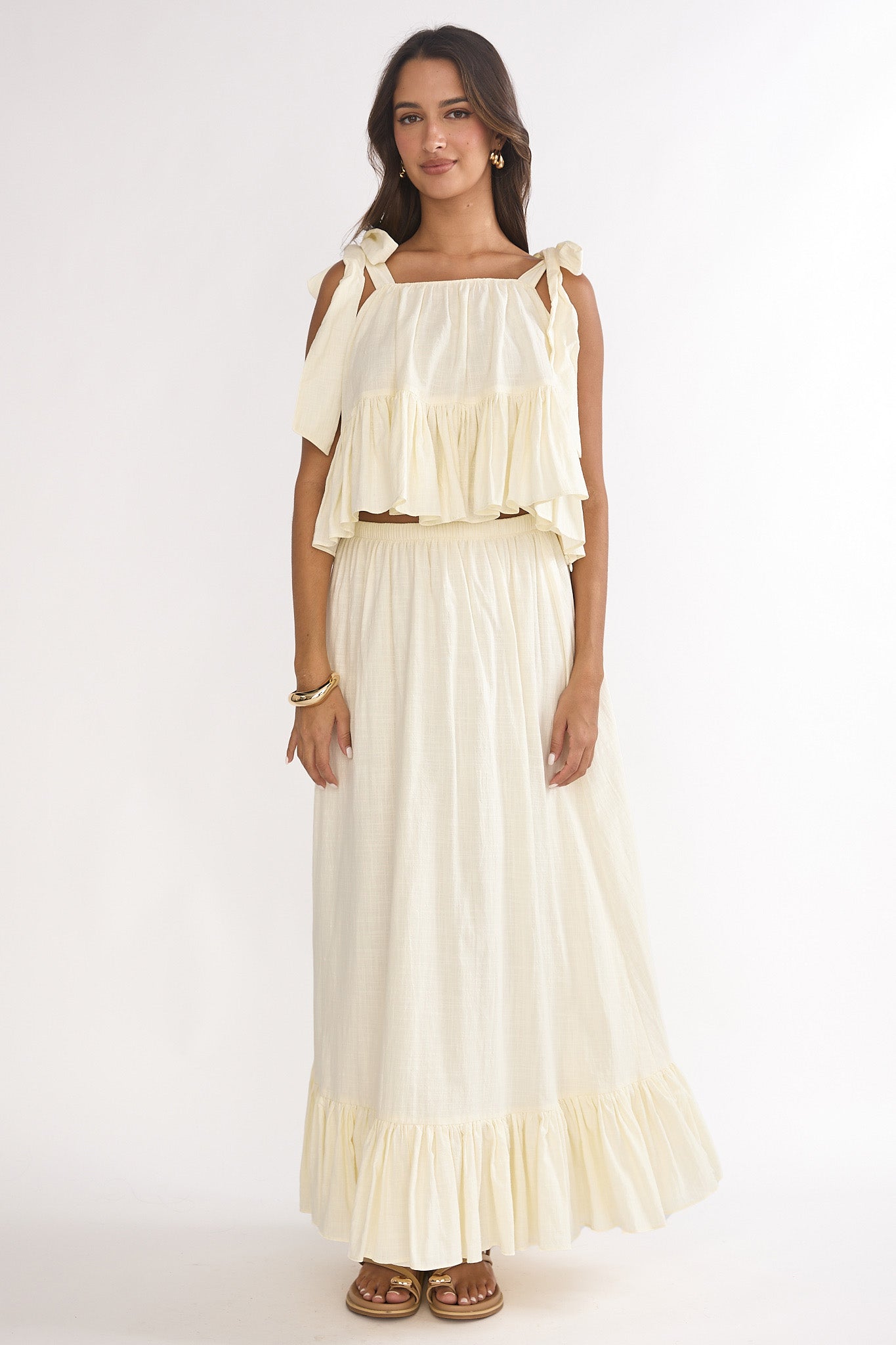 eLLa　selectshop 【新品】フレアシルエット ベスト 白 Alera Frill Hem Maxi Skirt Vanilla | Selfie Leslie