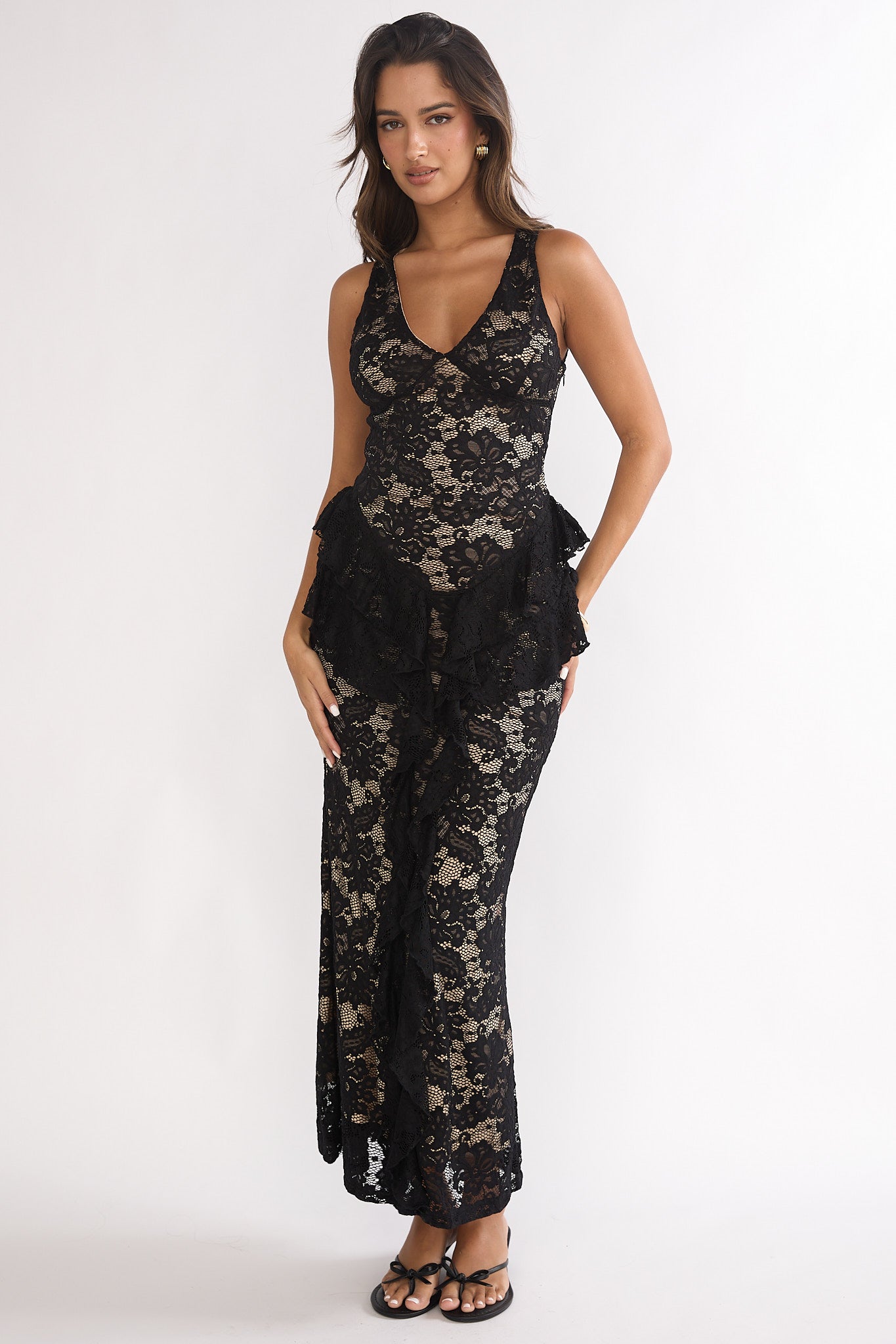 Serenella Peplum Lace Maxi Dress Black - L Serenella Peplum Lace Maxi Dress Black - L