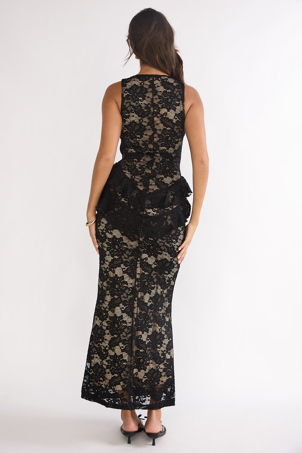 Serenella Peplum Lace Maxi Dress Black by Selfie Leslie