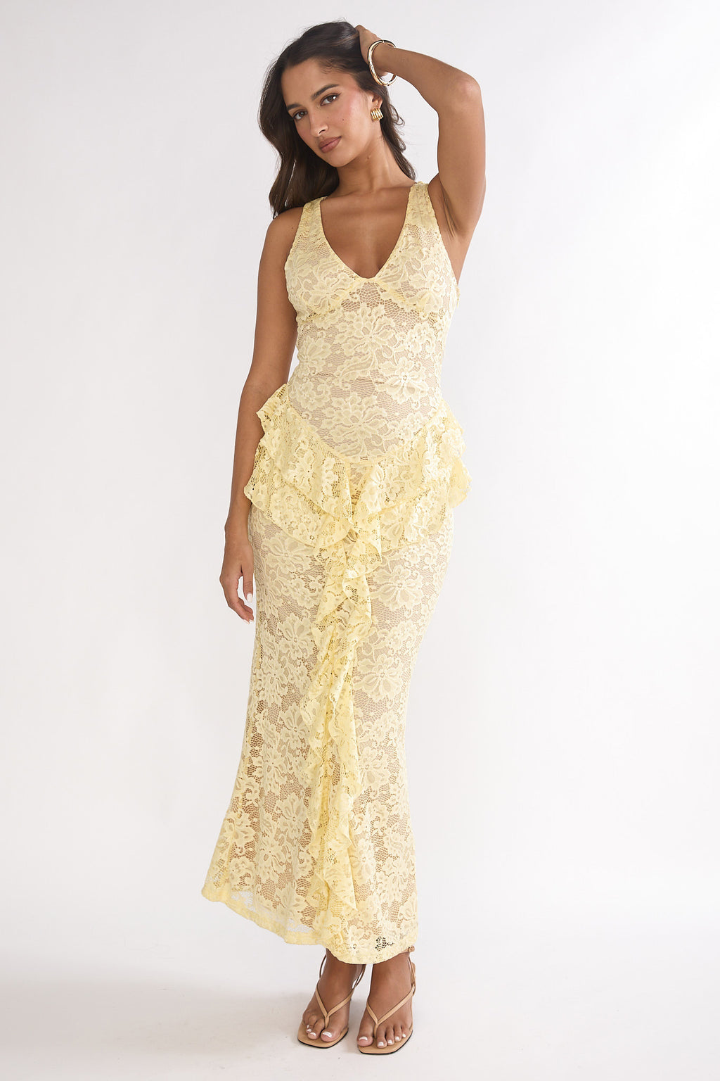 Serenella Peplum Lace Maxi Dress Butter by Selfie Leslie