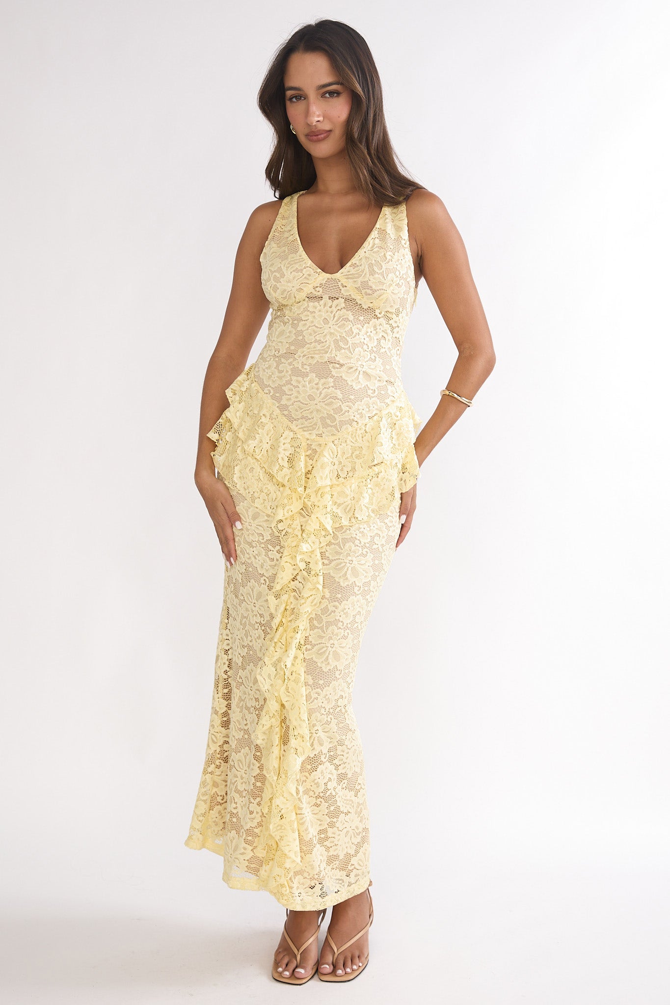 Serenella Peplum Lace Maxi Dress Butter by Selfie Leslie