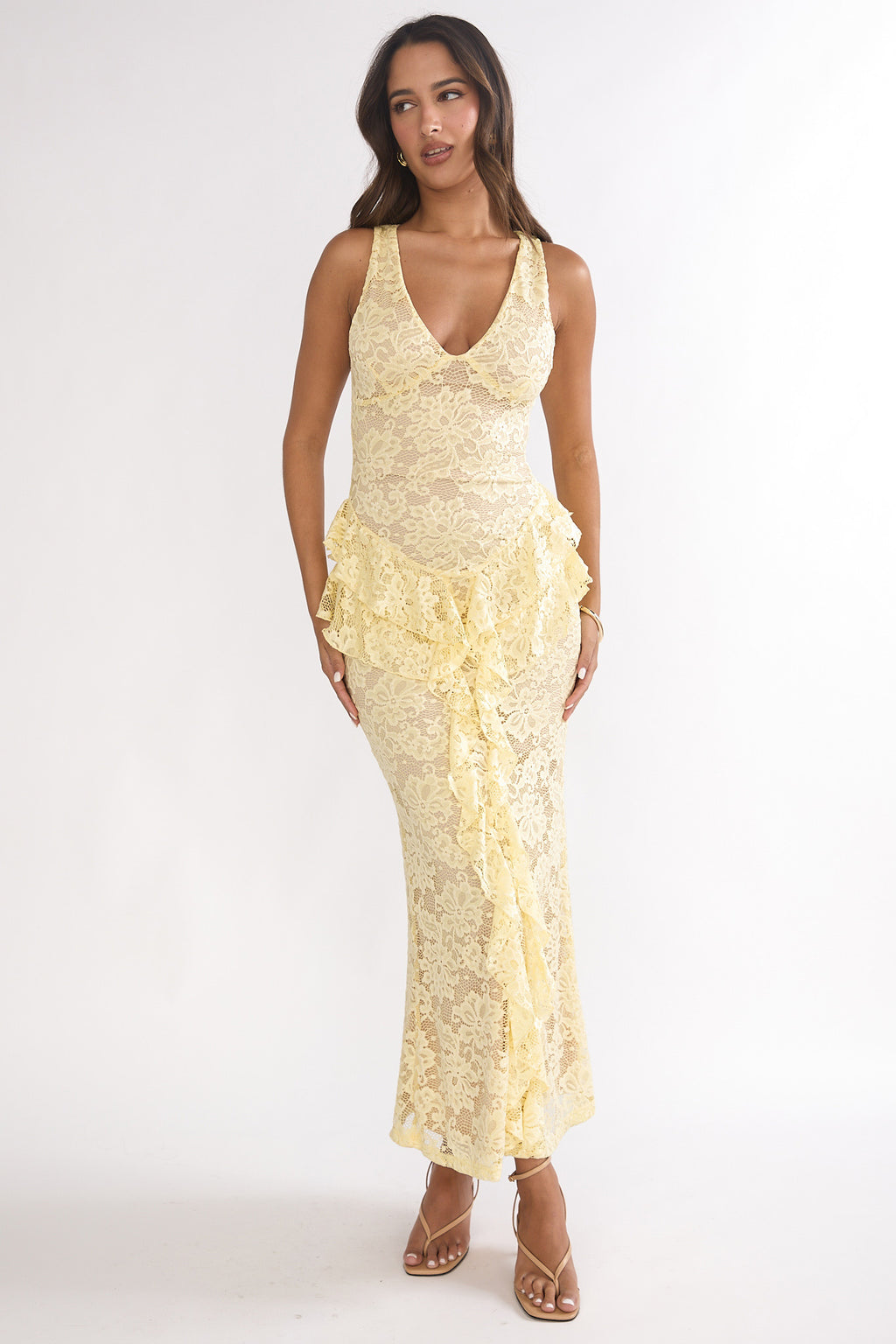 Serenella Peplum Lace Maxi Dress Butter by Selfie Leslie