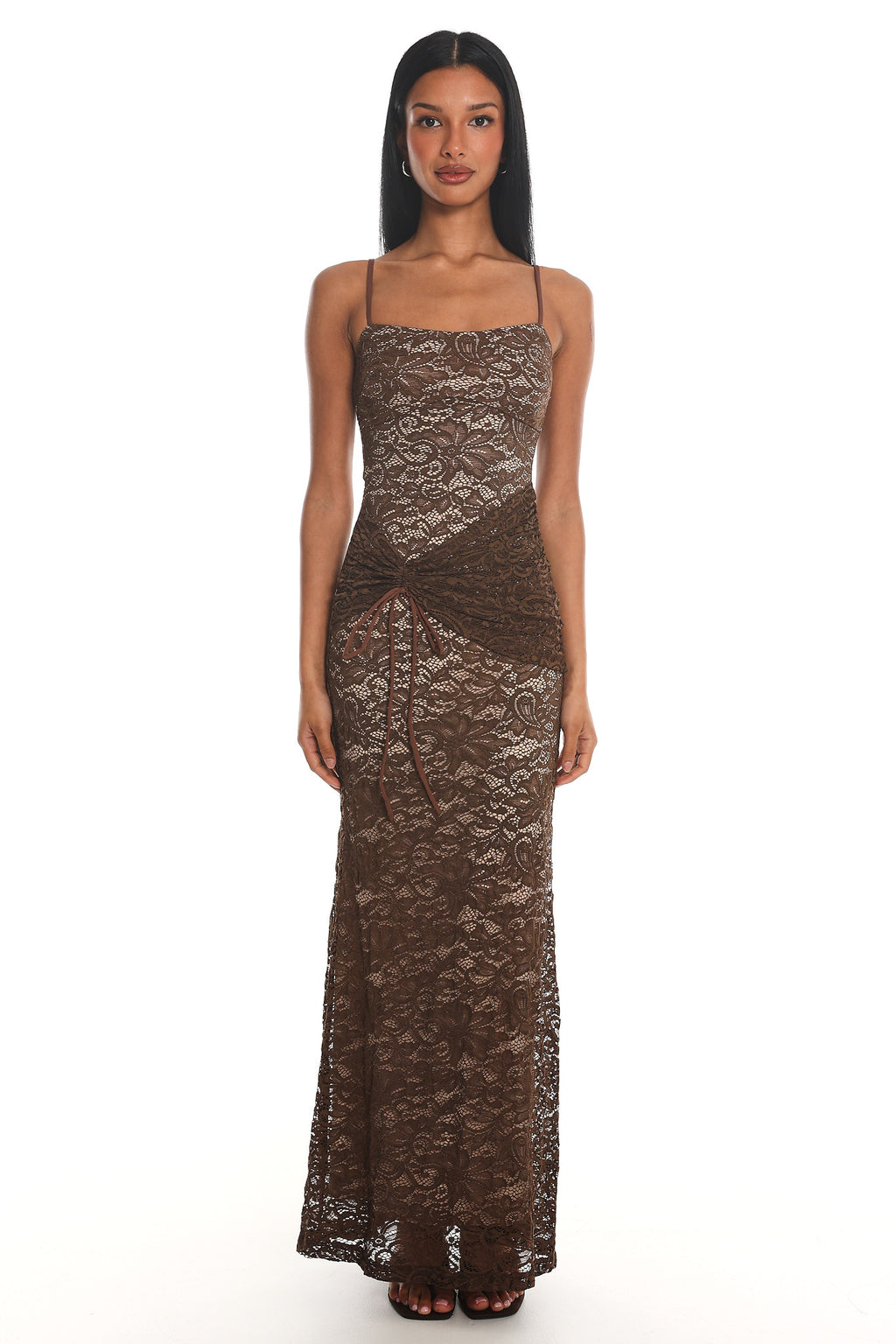 Keep Them Talking Ruched Waist Maxi Dress Chocolate by Selfie Leslie