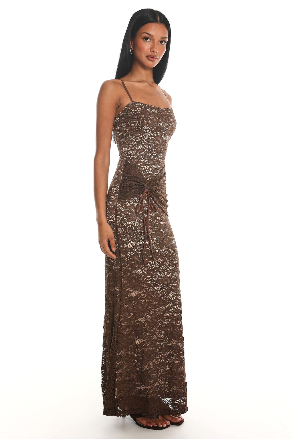 Keep Them Talking Ruched Waist Maxi Dress Chocolate by Selfie Leslie