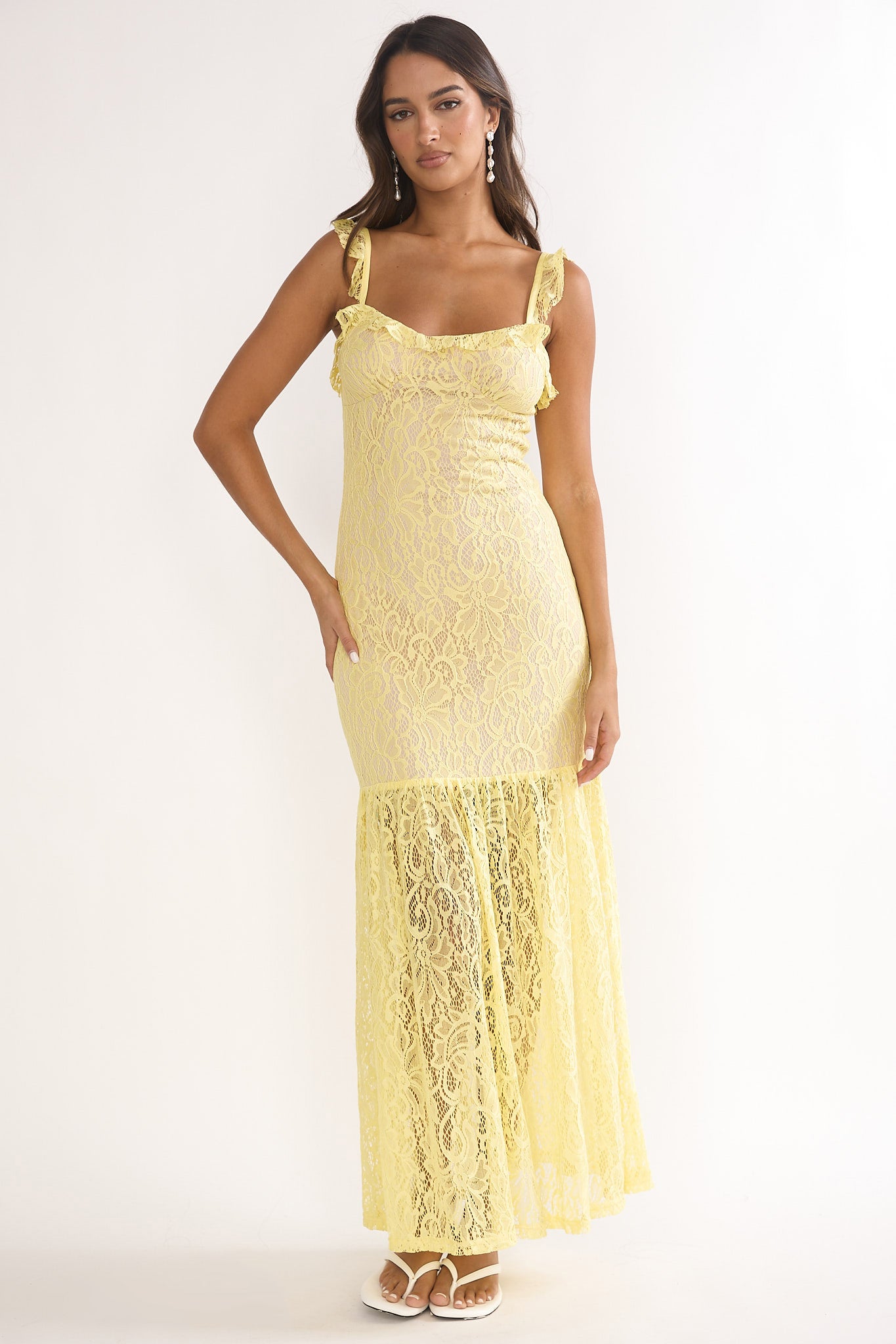 Noraya Lace Overlay Maxi Dress Lemon | Selfie Leslie
