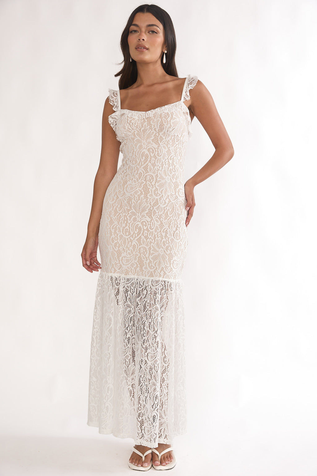 Noraya Lace Overlay Maxi Dress White - L Noraya Lace Overlay Maxi Dress White - L