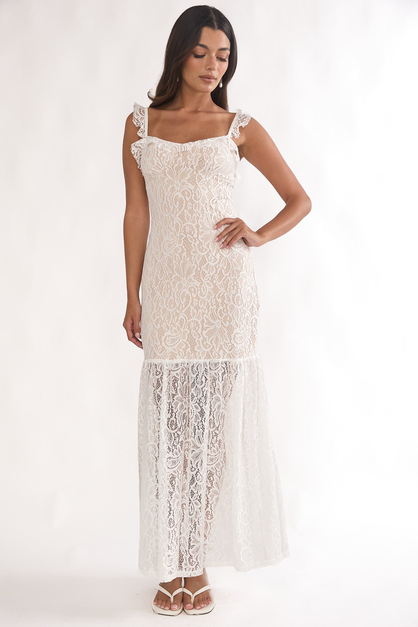 Noraya Lace Overlay Maxi Dress White - M Noraya Lace Overlay Maxi Dress White - M