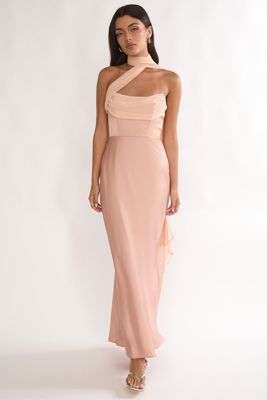 Merisalyn Strapless Scarf Maxi Dress Apricot– Selfie Leslie