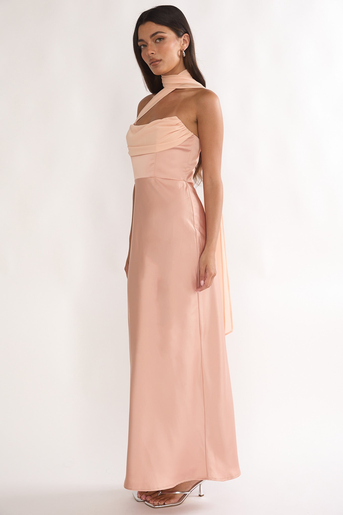 Merisalyn Strapless Scarf Maxi Dress Apricot Selfie Leslie Merisalyn Strapless Scarf Maxi Dress Apricot Selfie Leslie