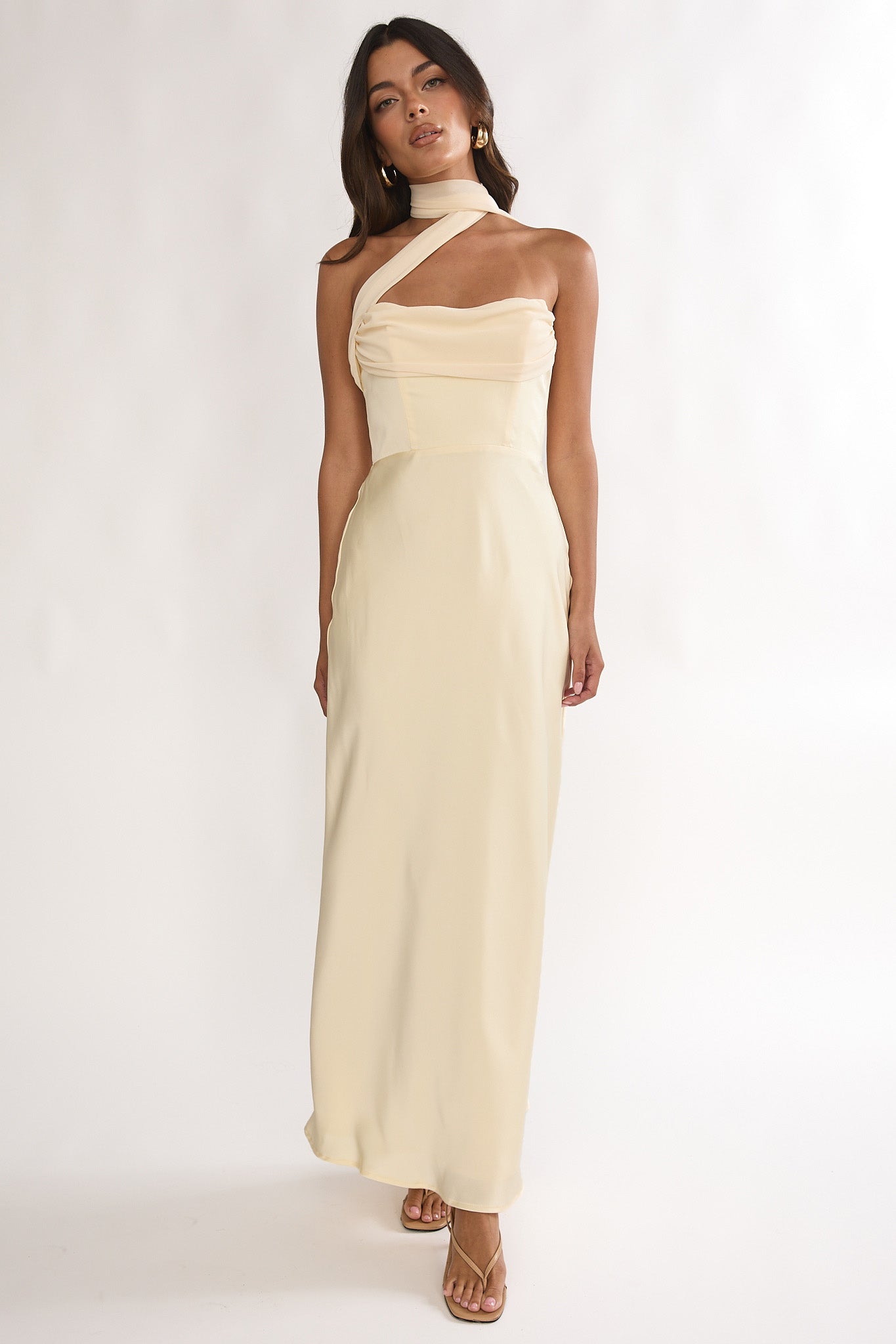 strapless bridesmaid dress with neck scarf Rosalia Bandeau Large Floral Maxi Dress With Neck Scarf kalisa