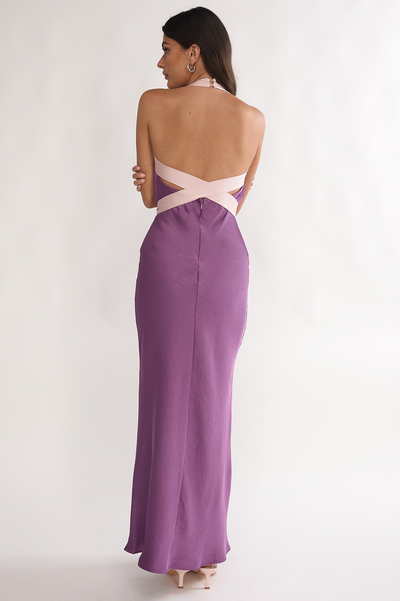 maxi dress waist tie Elanah Waist Tie Halter Maxi Dress Grape