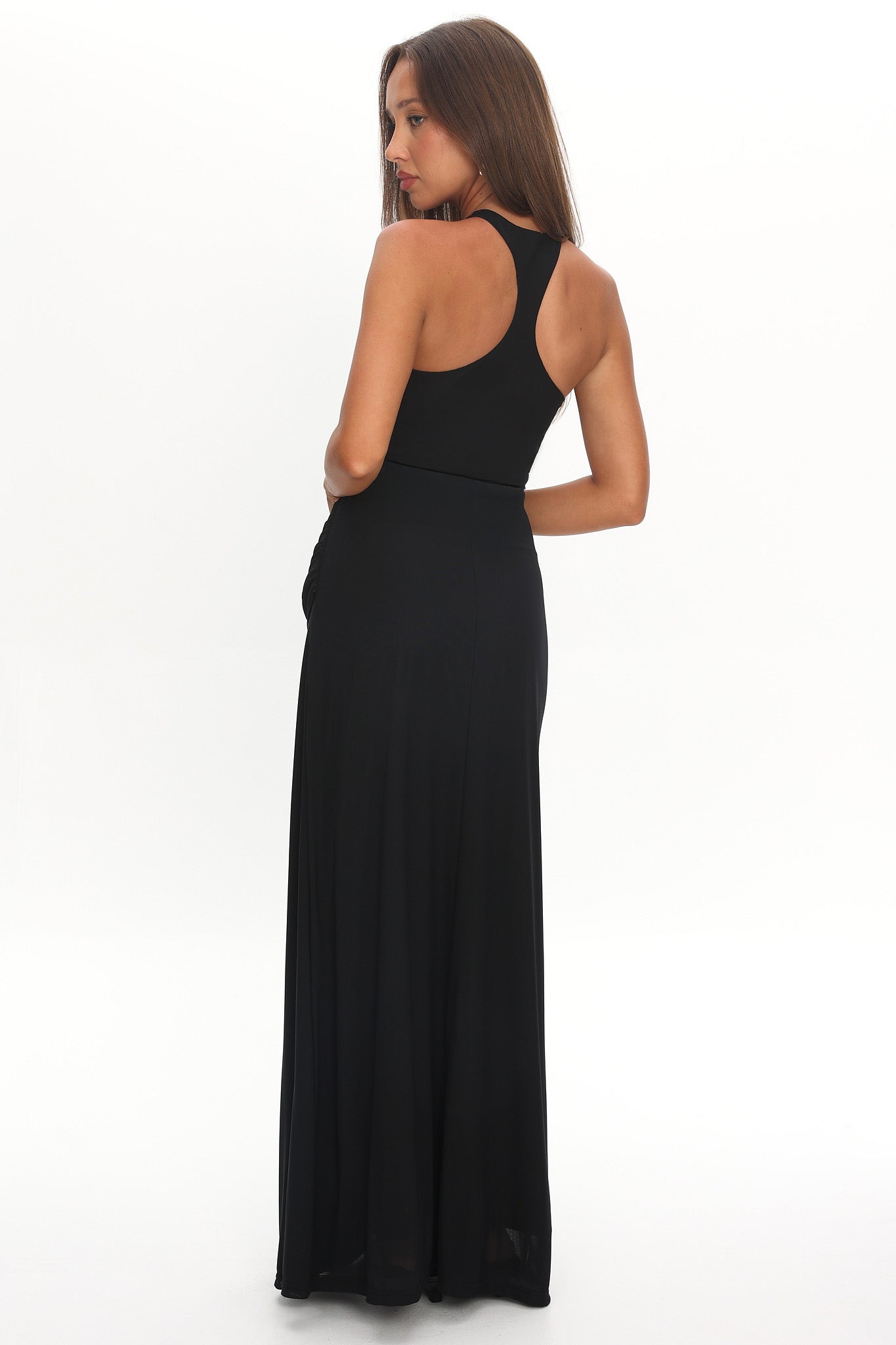 black racer back maxi dress Weekday crinkle halter racer back maxi dress in black